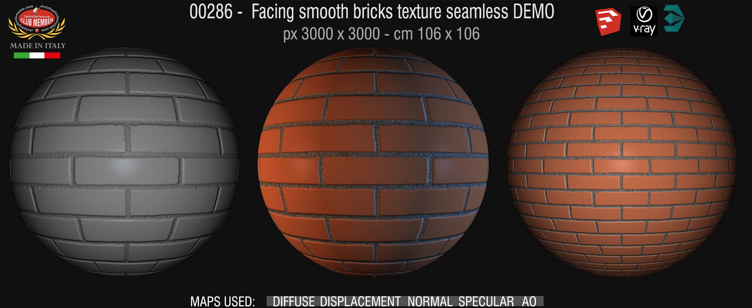 00286 Facing smooth bricks texture seamless + maps DEMO