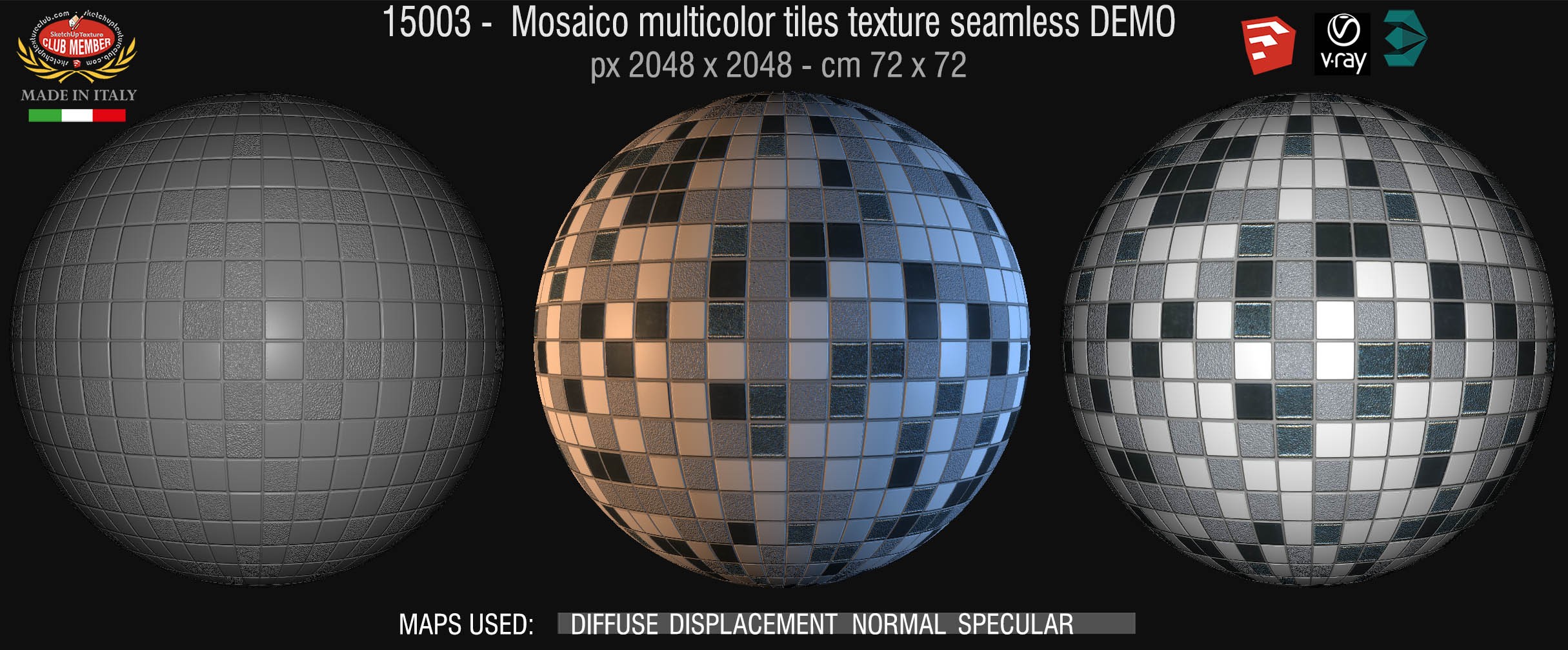 15003 Mosaico multicolor tiles texture seamless + maps DEMO