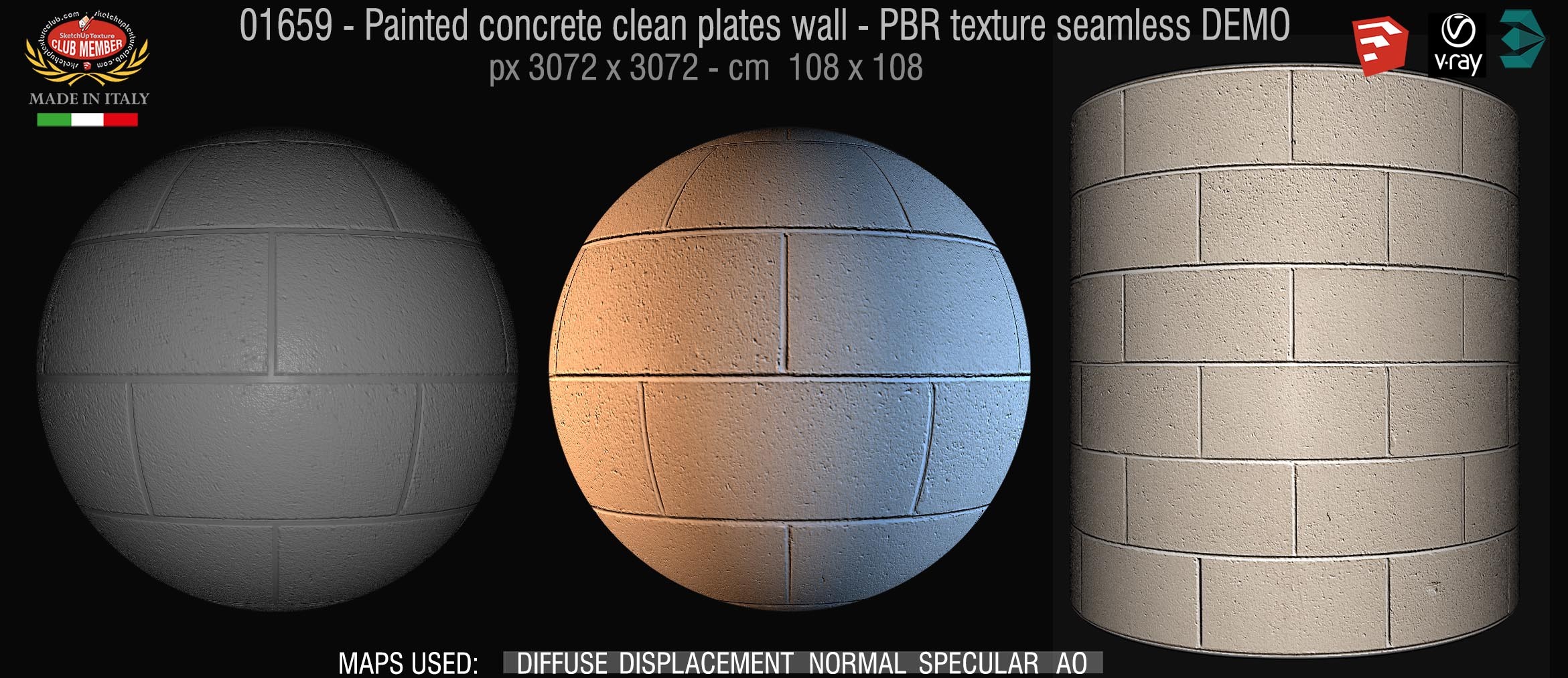 01659 Painted concrete clean plates wall PBR texture seamless DEMO