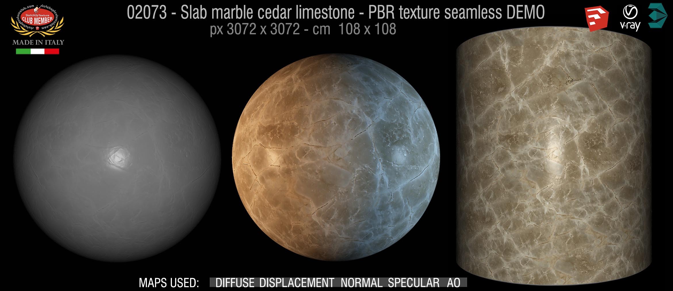 02073 Slab marble cedar limestone PBR texture seamless DEMO