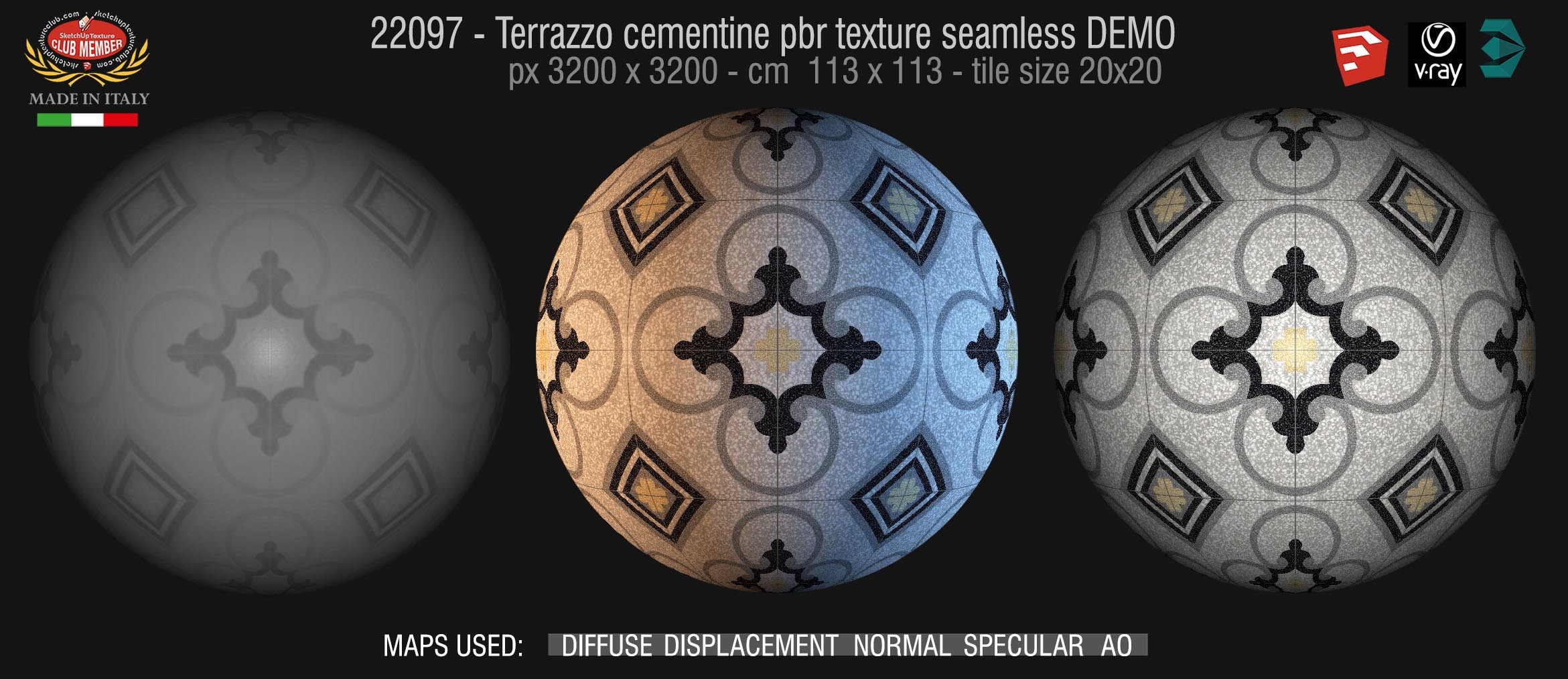 22097 / 37 terrazzo floor cementine style pbr texture seamless DEMO /  D_Segni Scaglie 20x20 size by Marazzi