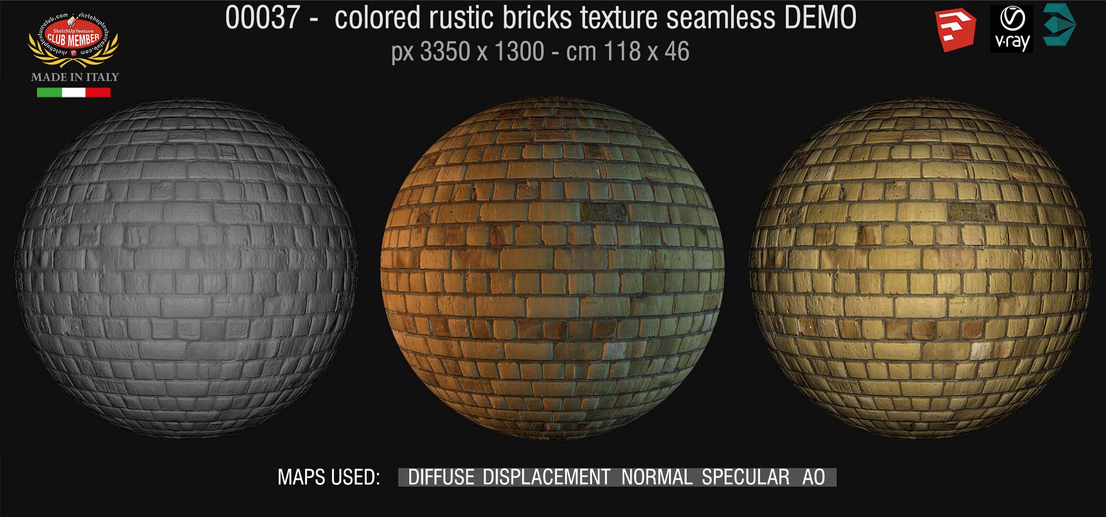 00037 colored rustic bricks texture seamless + maps DEMO