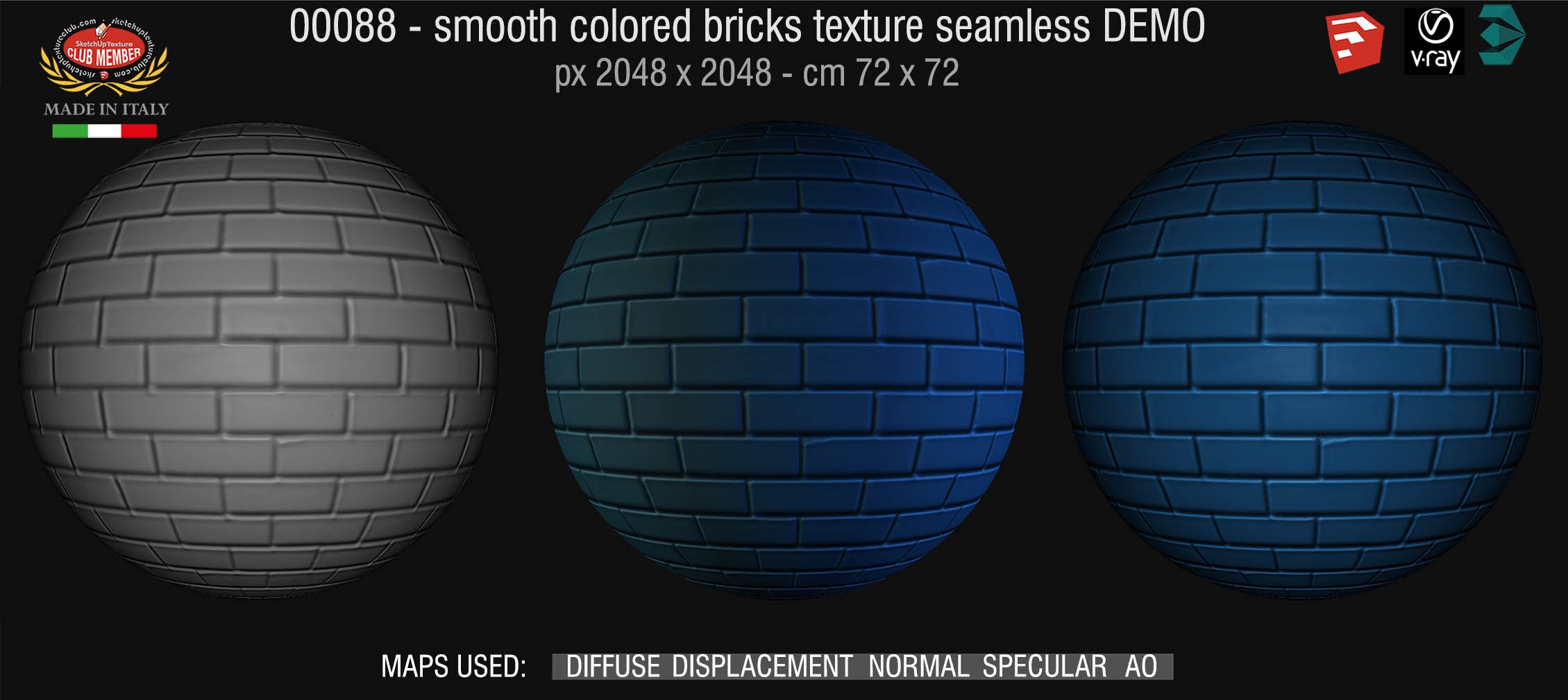 00088 smooth colored bricks texture seamless + maps DEMO