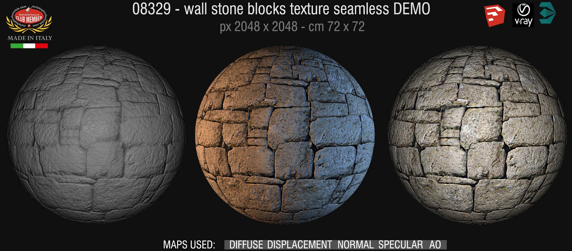08329 HR Wall stone with regular blocks texture + maps DEMO