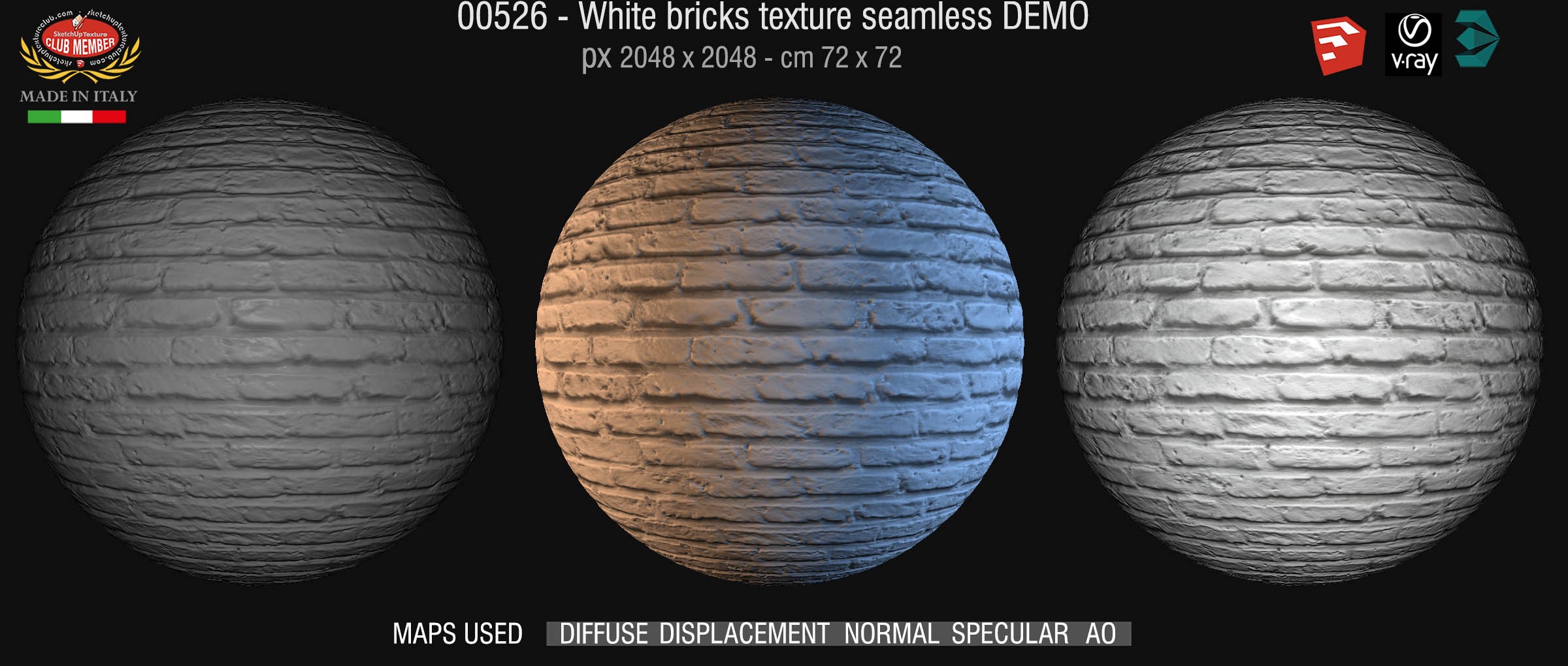 00526 White bricks texture seamless + maps DEMO