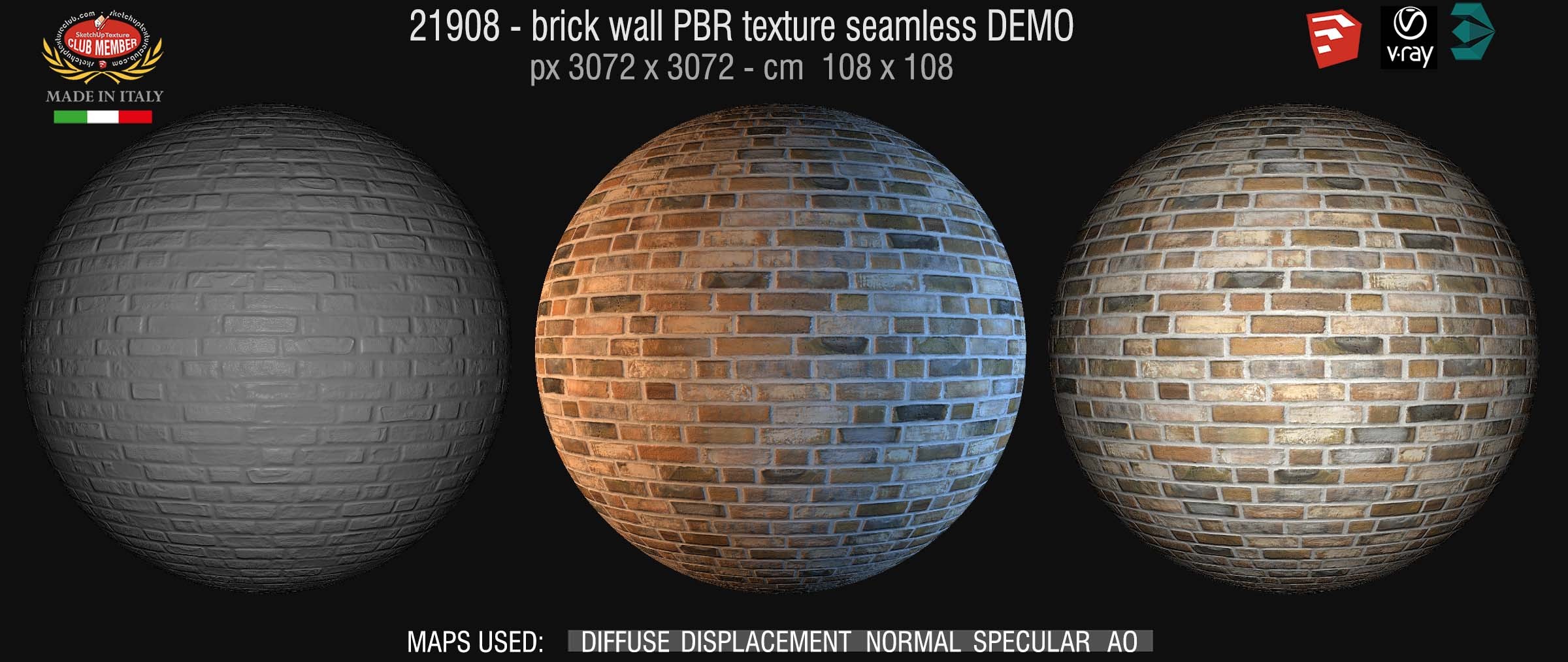 21908 brick wall PBR texture seamless DEMO - If you like our textures, support us by becoming a CLUB MEMBER !