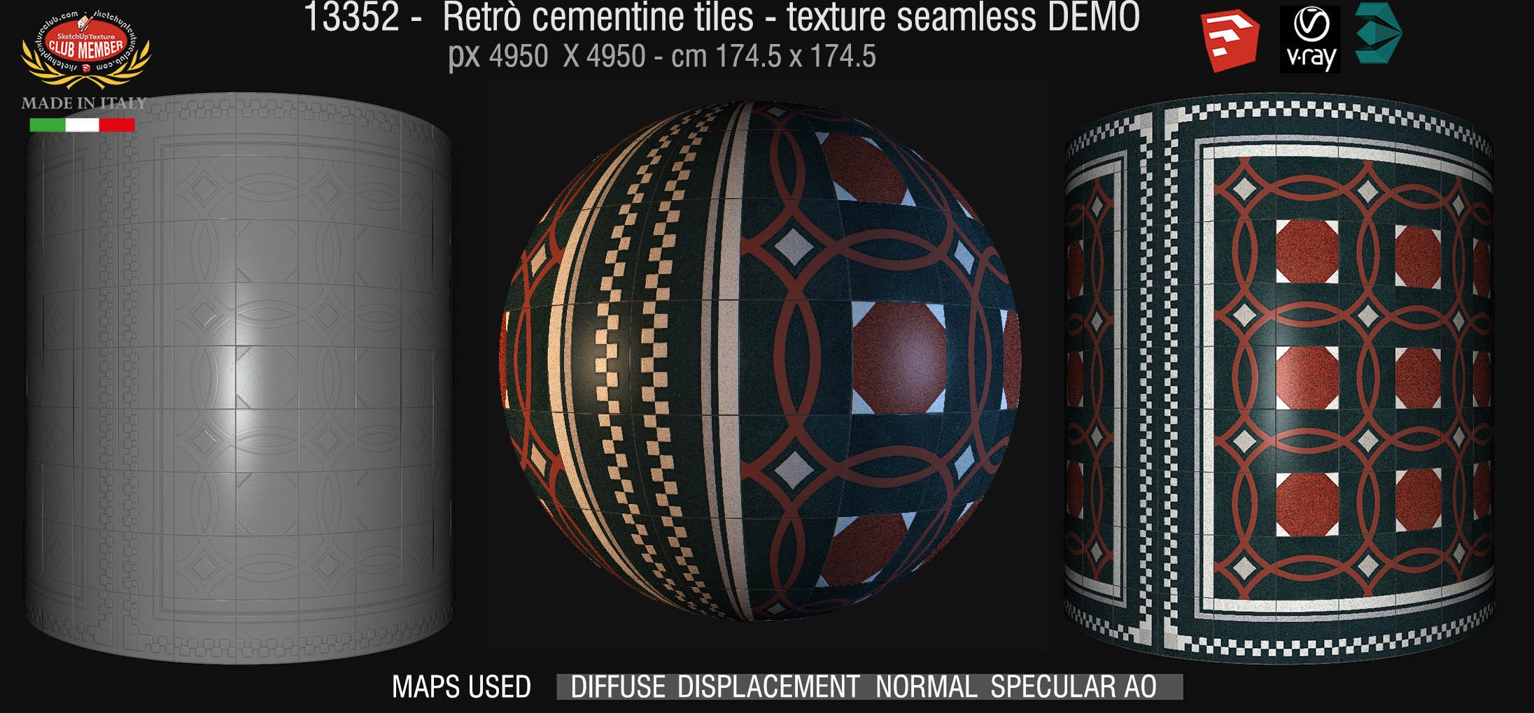 13352 retrò cementine tiles - texture seamless + maps DEMO