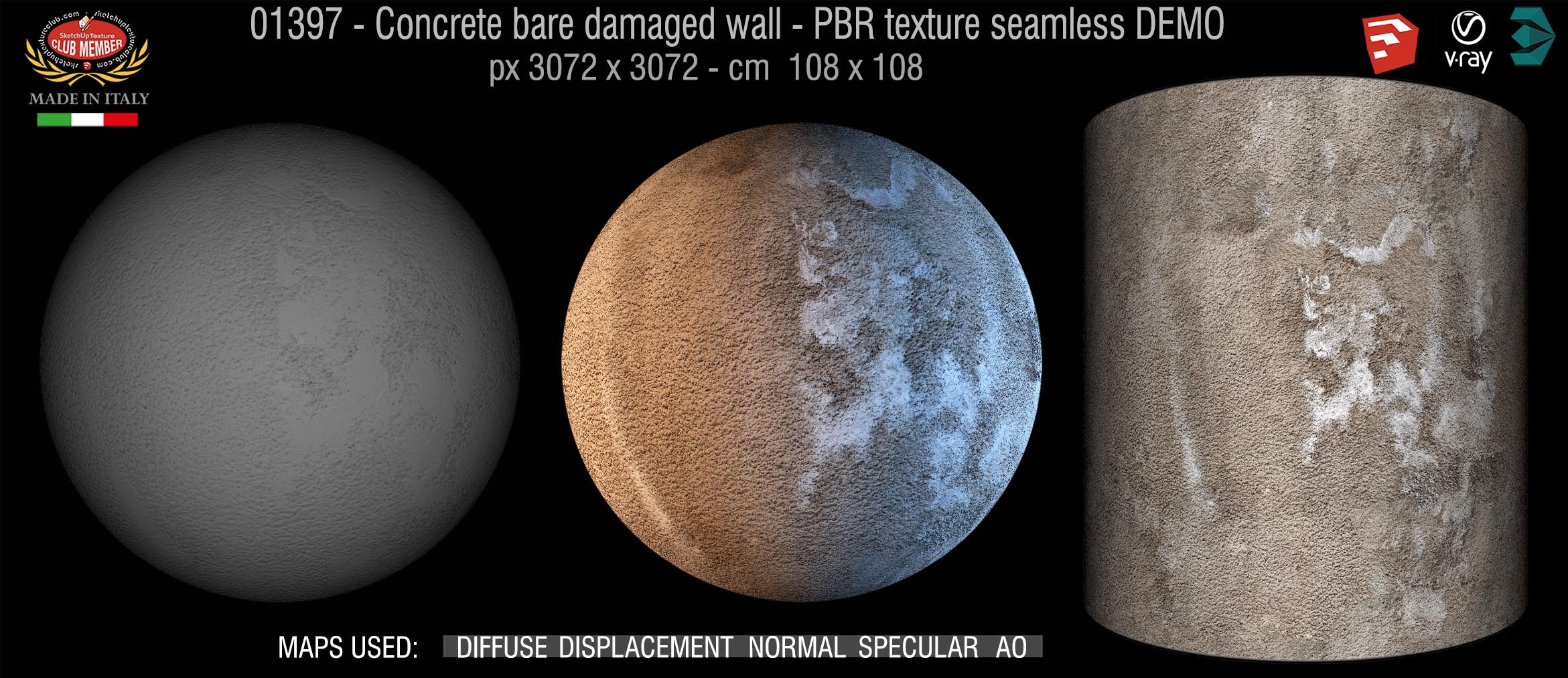 01397 Concrete bare damaged wall PBR texture seamless DEMO