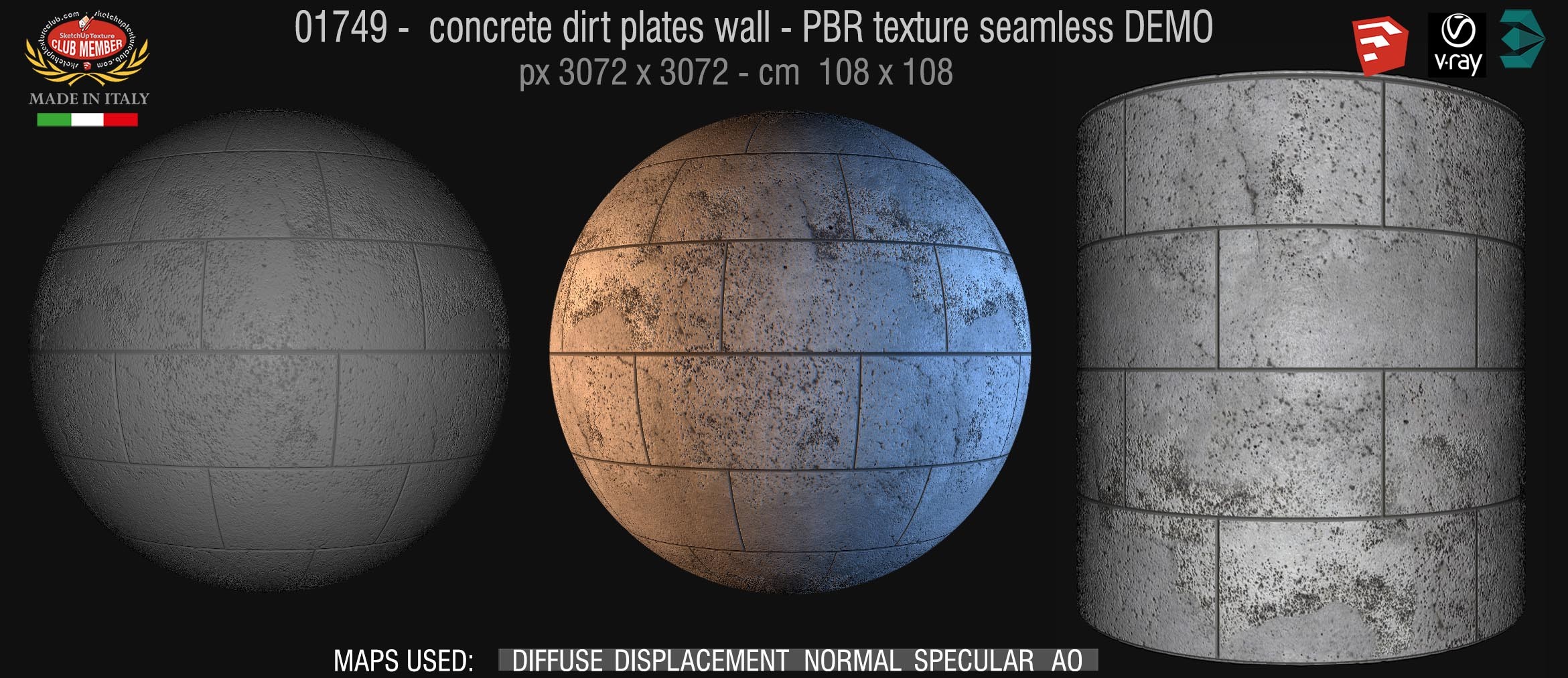 01749 concrete dirt plates wall PBR texture seamless DEMO