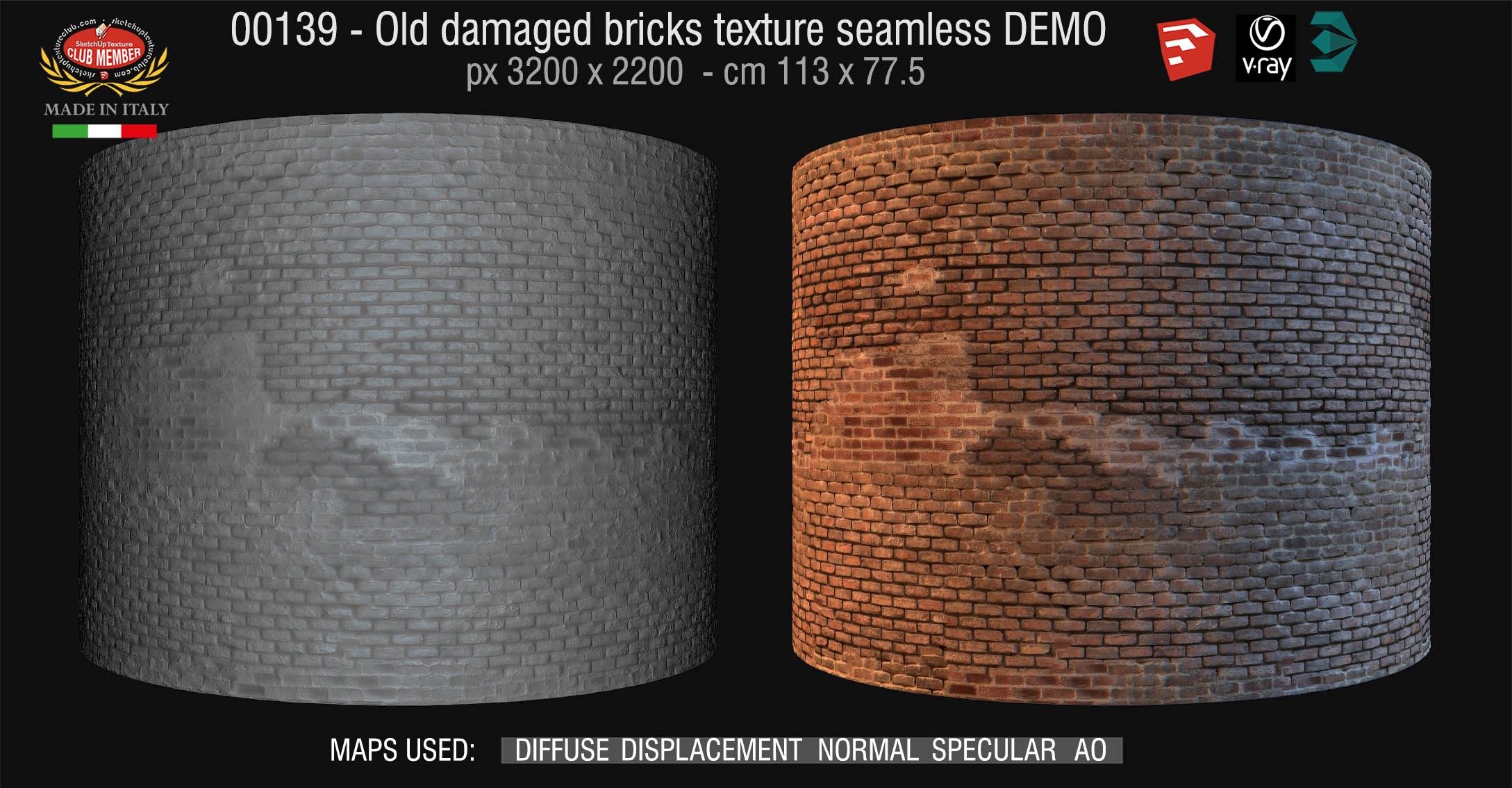 00139 HR Damaged bricks texture seamless + maps DEMO