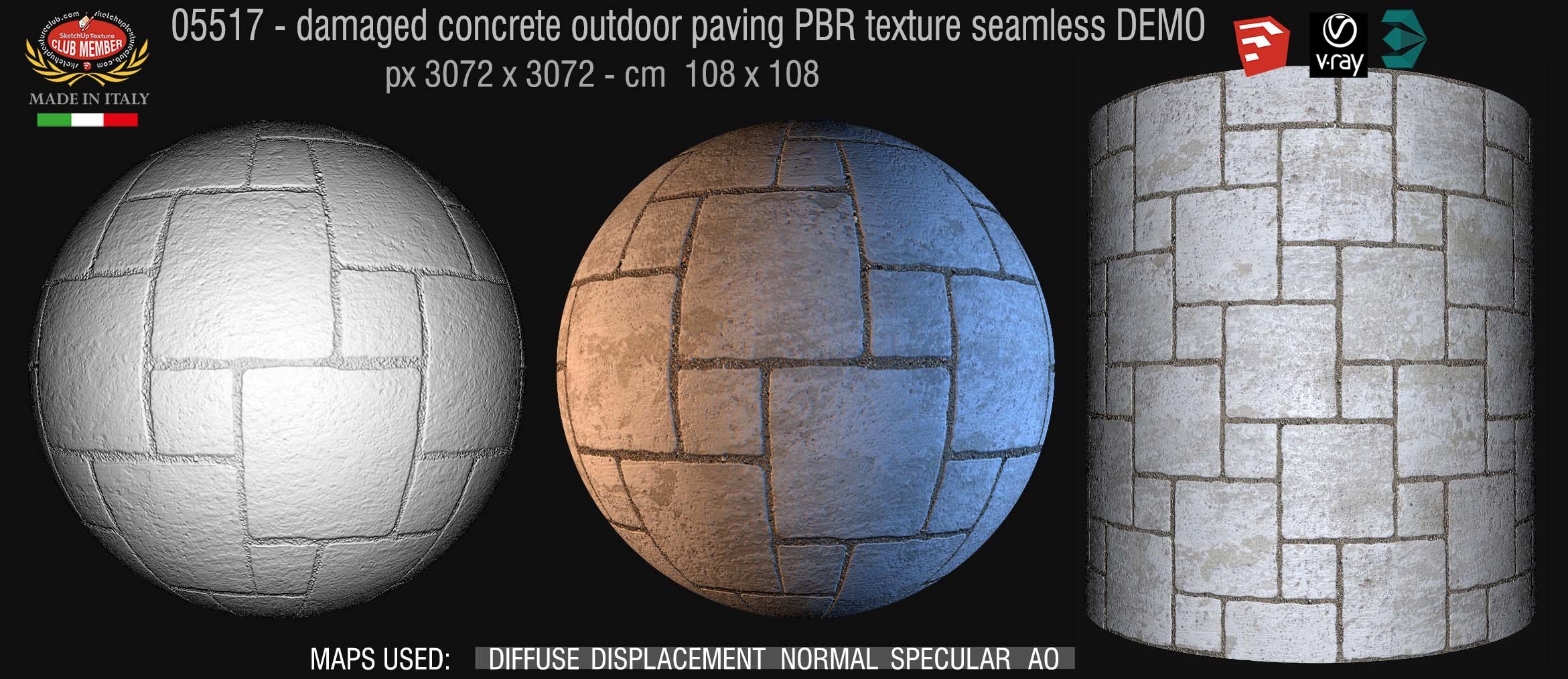 05517 Damaged concrete outdoor paving PBR texture seamless DEMO