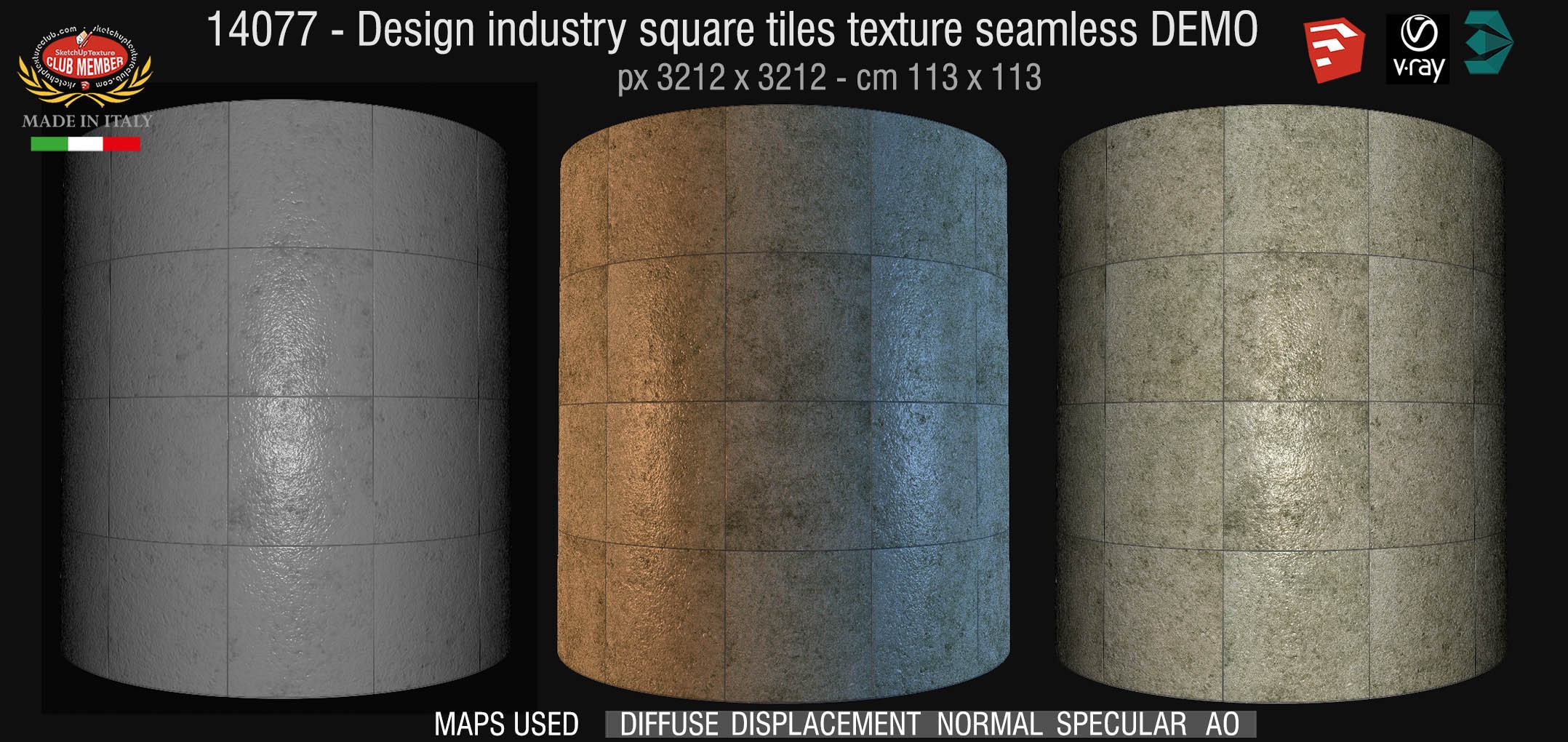 14077 Design industry square tile texture seamless + maps DEMO
