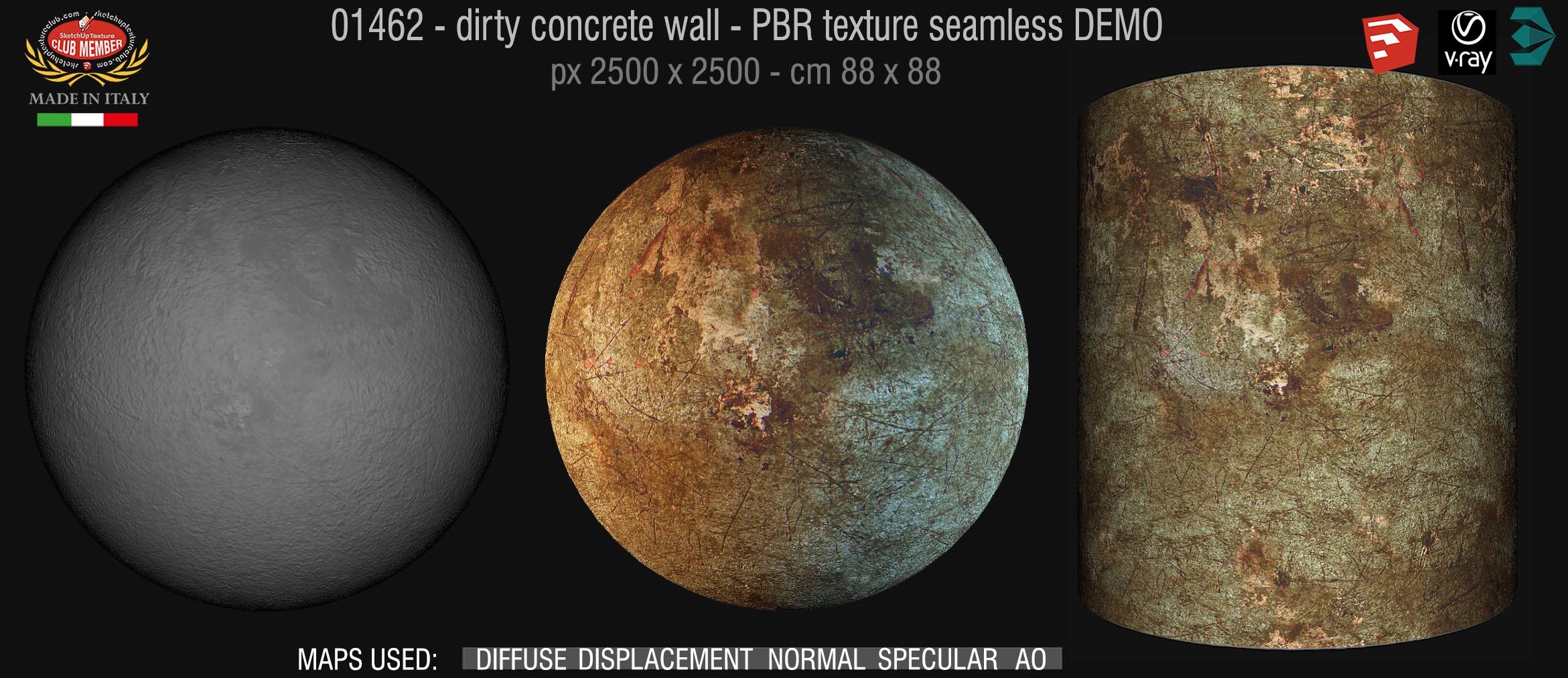 01462 Concrete bare dirty wall PBR texture seamless DEMO