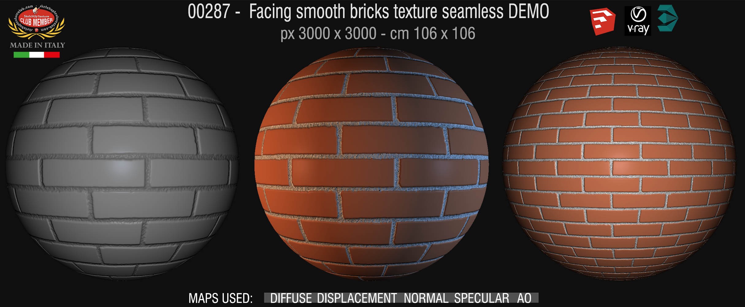 00287 Facing smooth bricks texture seamless + maps DEMO