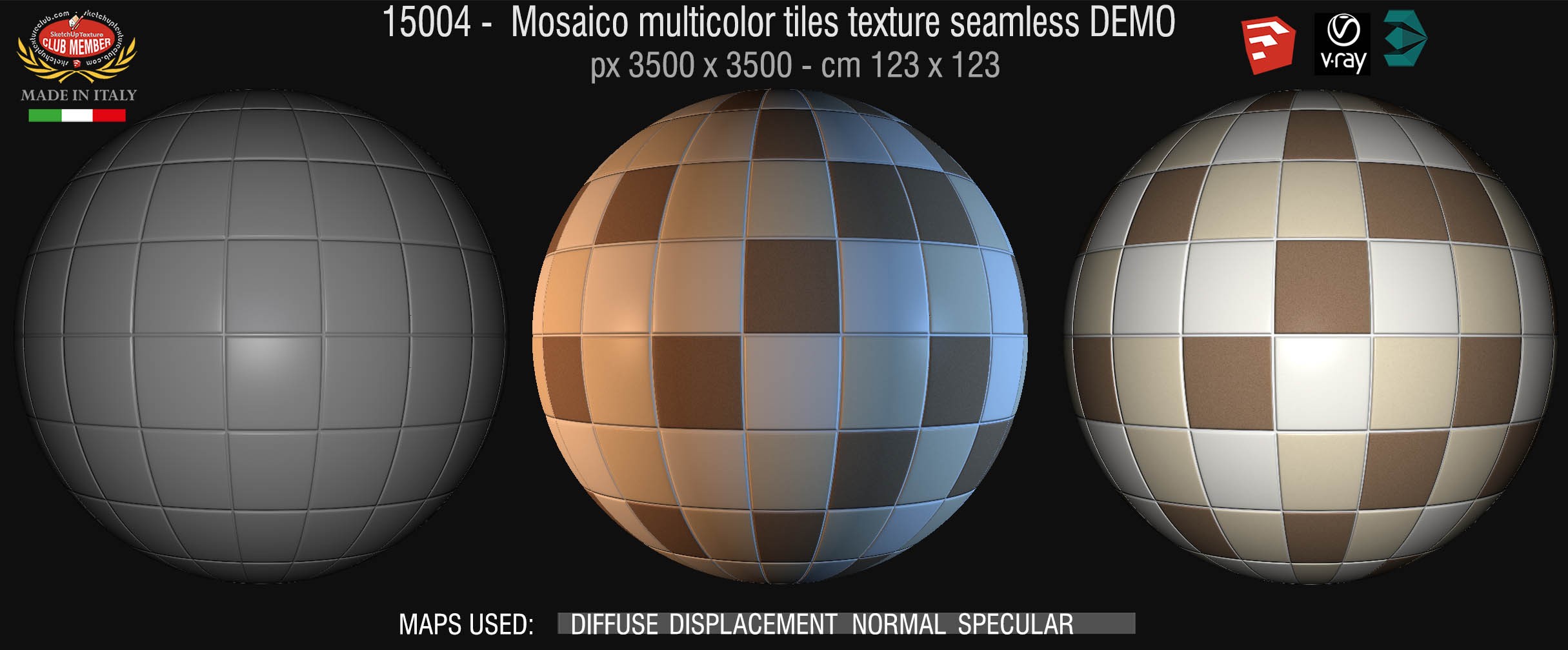 15004 Mosaico multicolor tiles texture seamless + maps DEMO