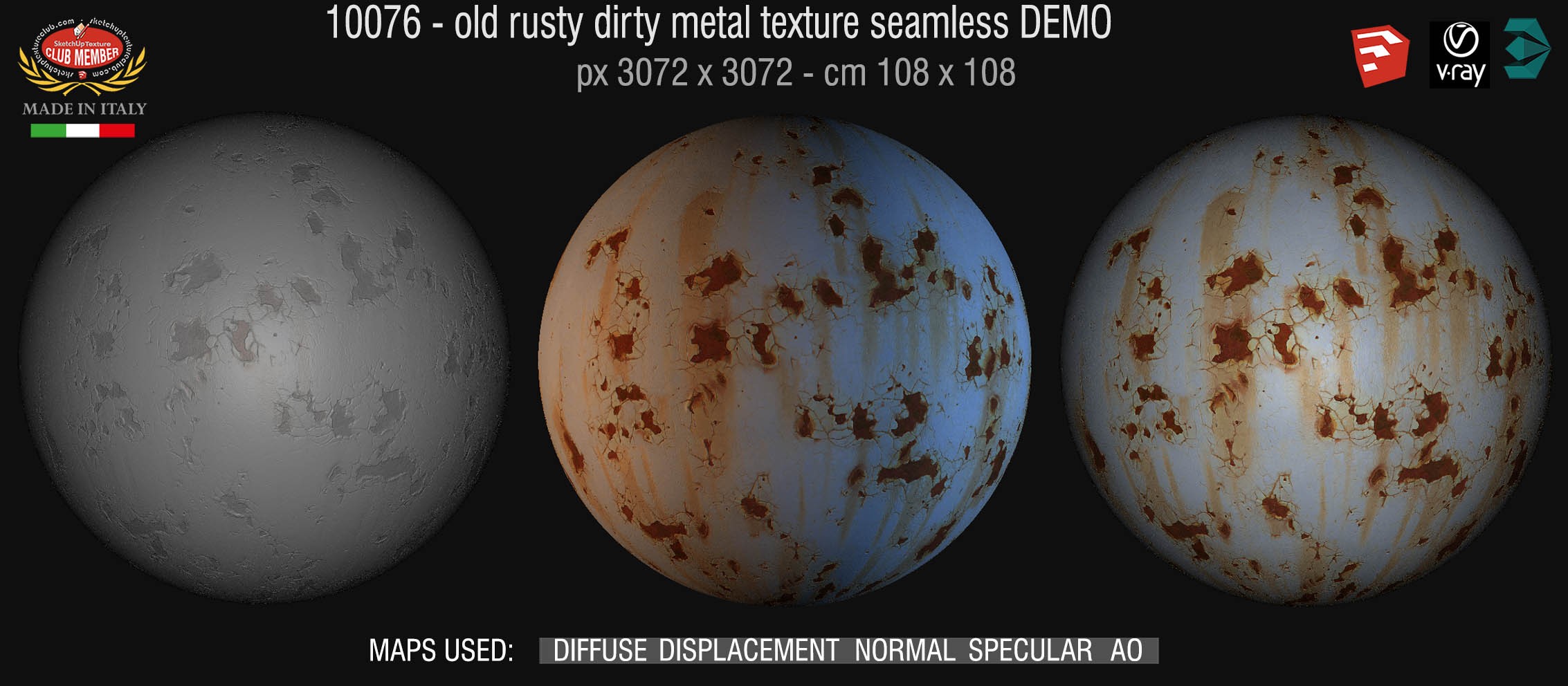 10076 HR Old dirty metal texture seamless + maps DEMO