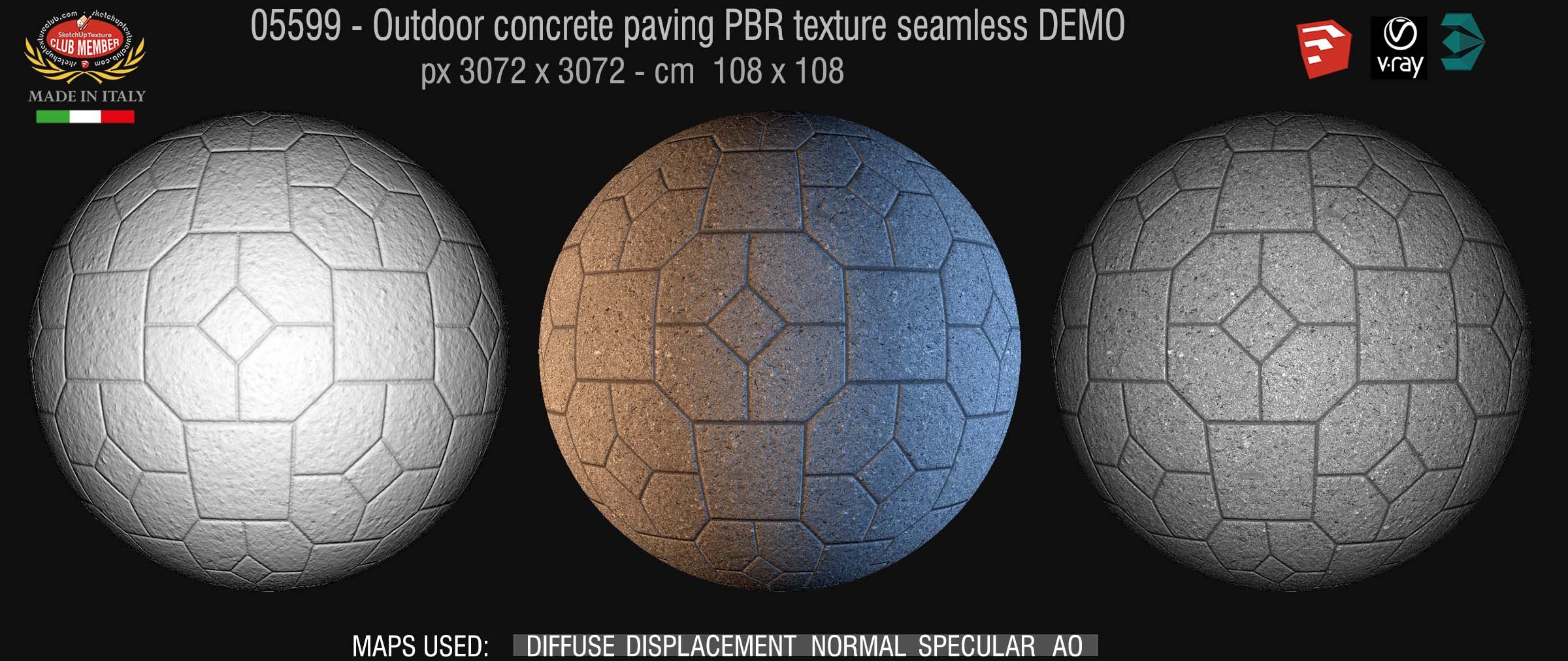 05599 Outdoor concrete paving PBR texture seamless DEMO
