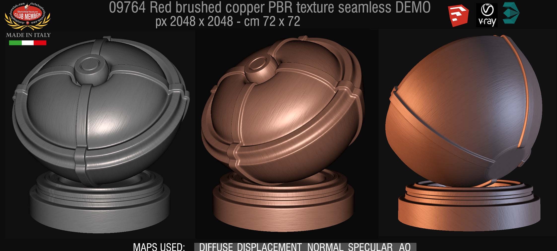 09764 Red brushed copper metal PBR texture seamless DEMO