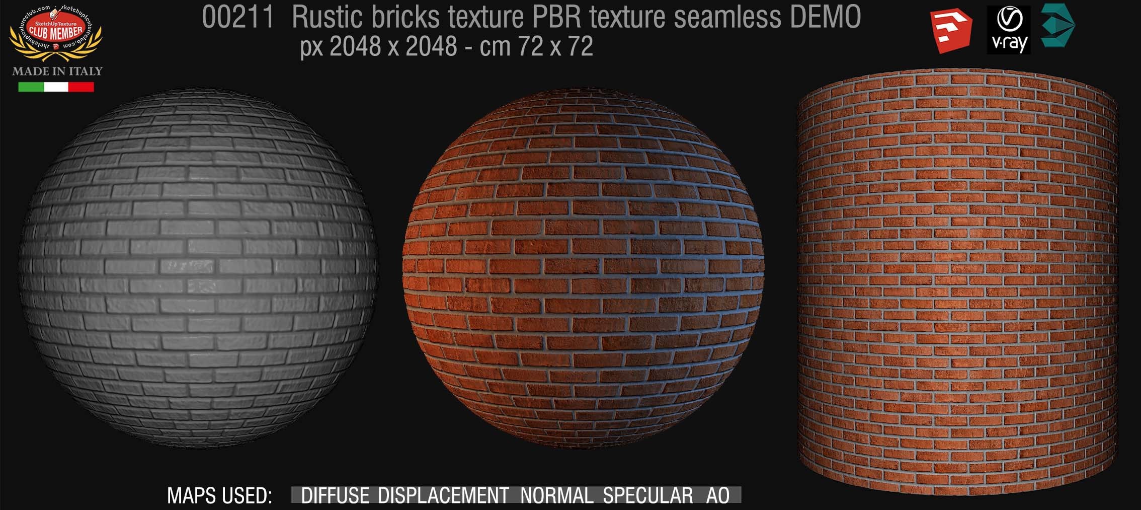 00211 rustic bricks PBR texture seamless DEMO