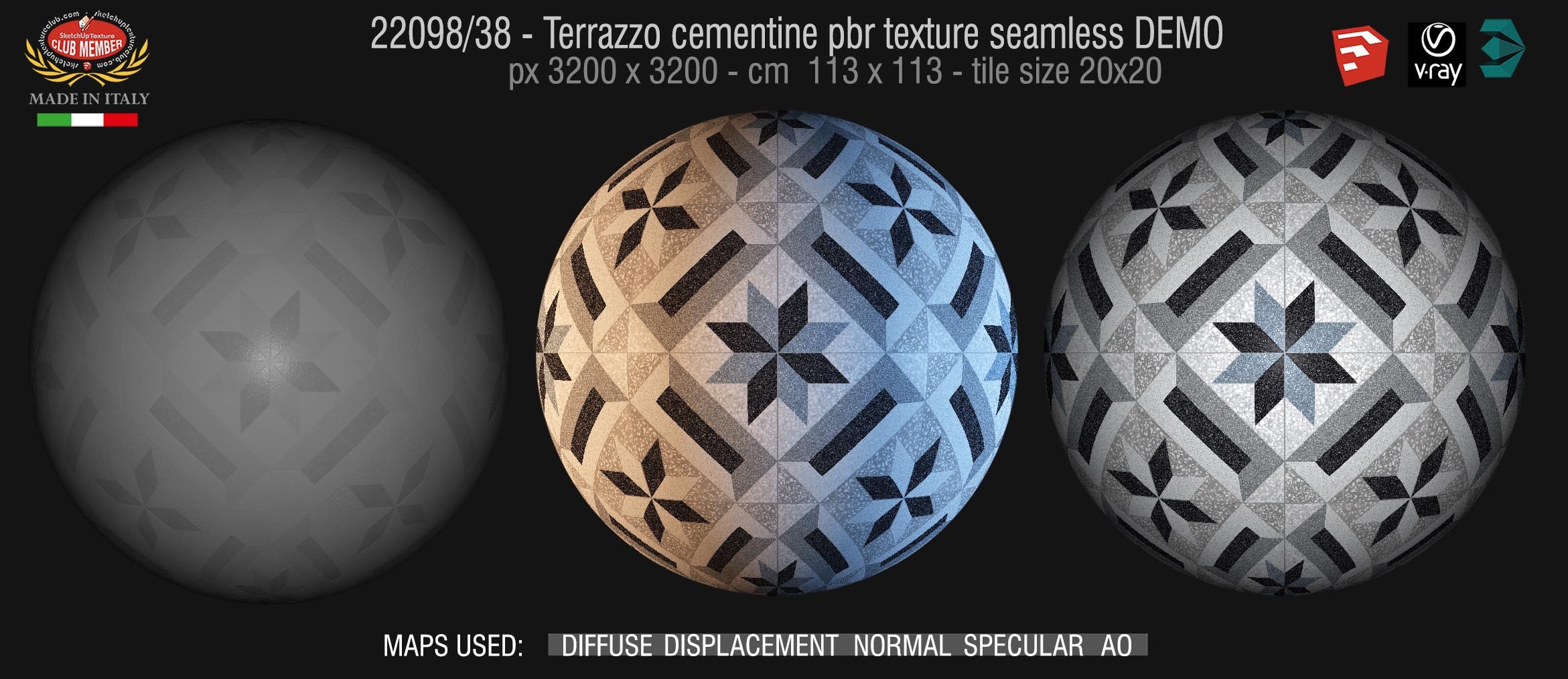 22098 / 38  terrazzo floor cementine style pbr texture seamless DEMO /  D_Segni Scaglie 20x20 size by Marazzi