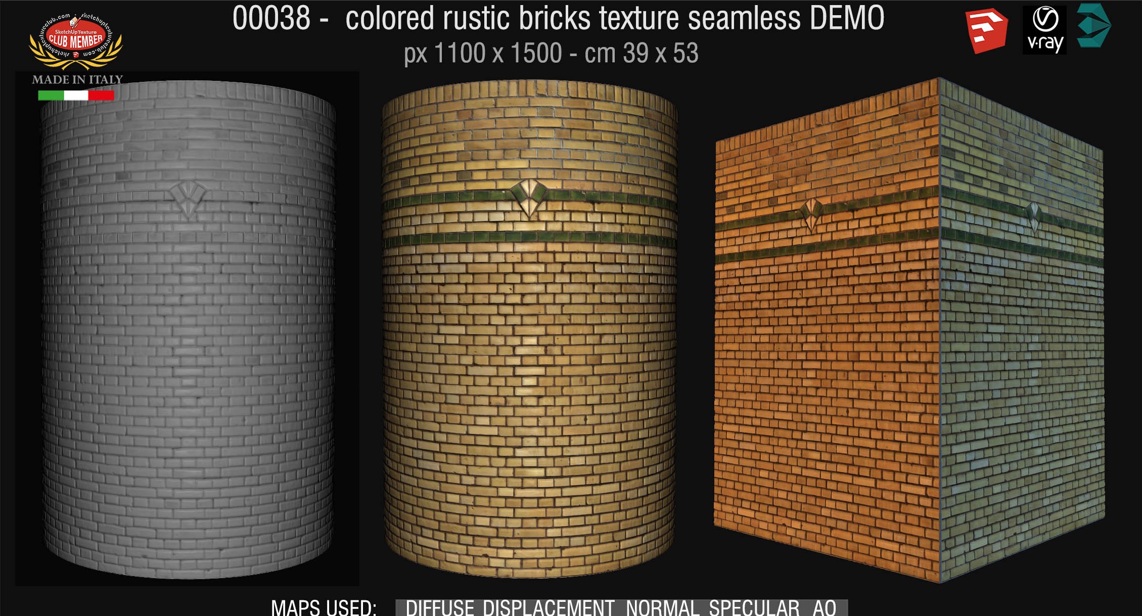 00038 colored rustic bricks texture seamless + maps DEMO