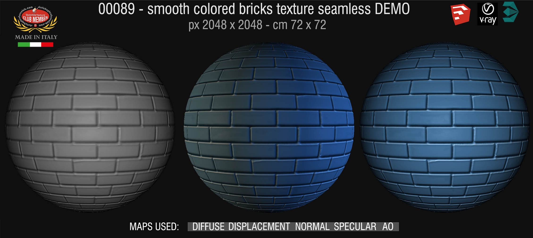 00089 smooth colored bricks texture seamless + maps DEMO