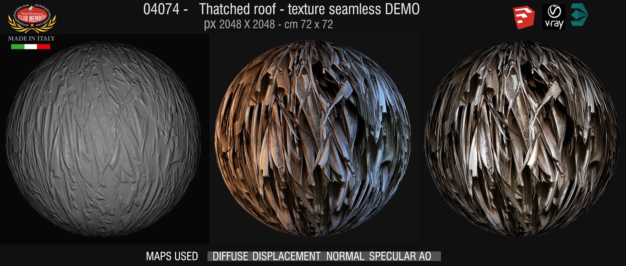 04074 Thatched roof texture seamless + maps DEMO