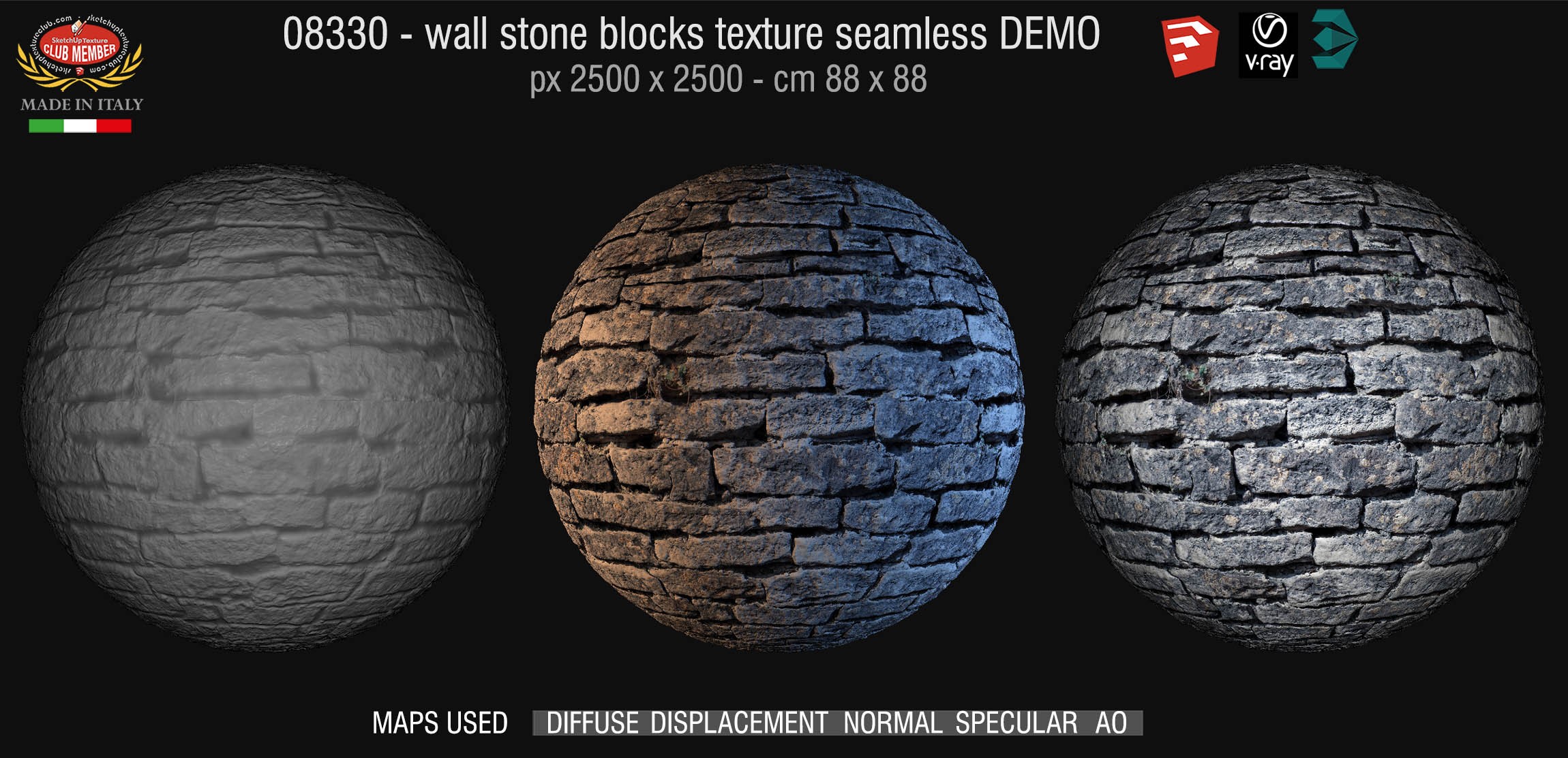 08330 HR Wall stone with regular blocks texture + maps DEMO