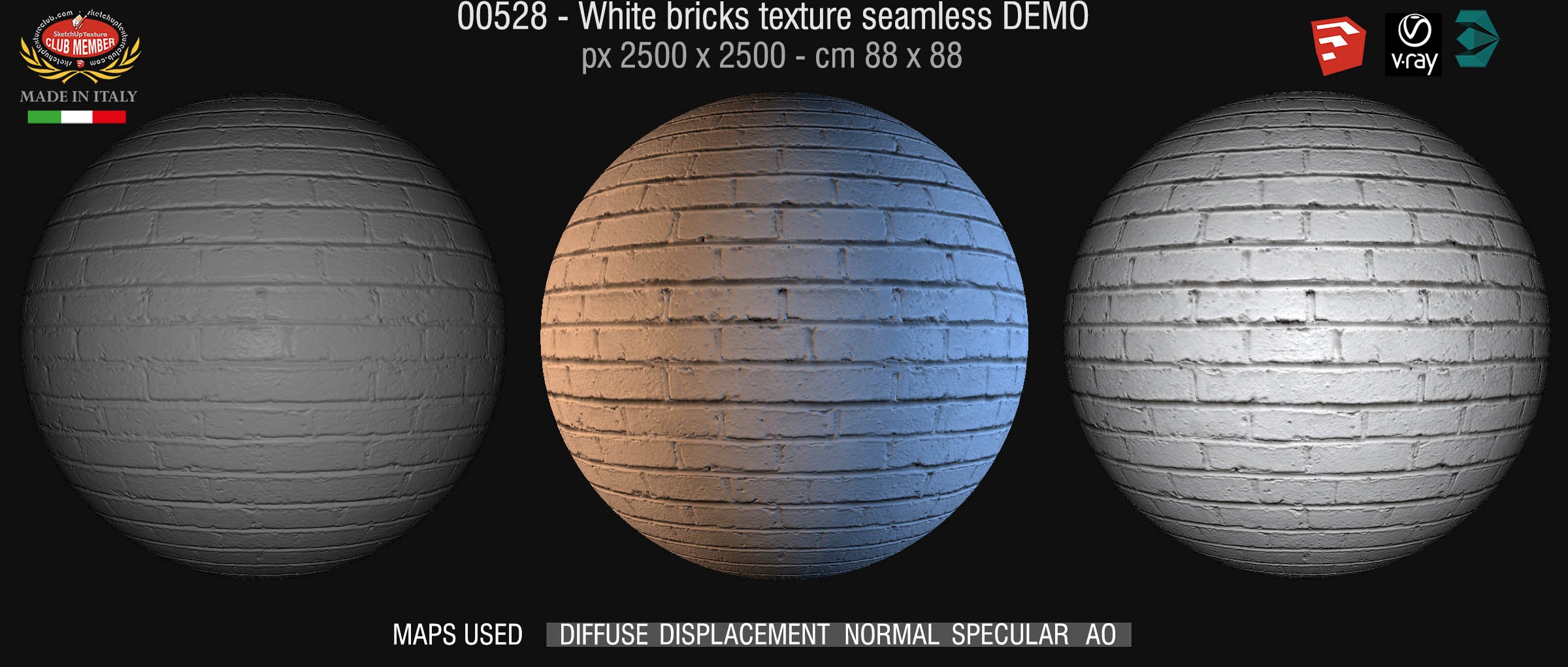 00527 White bricks texture seamless + maps DEMO