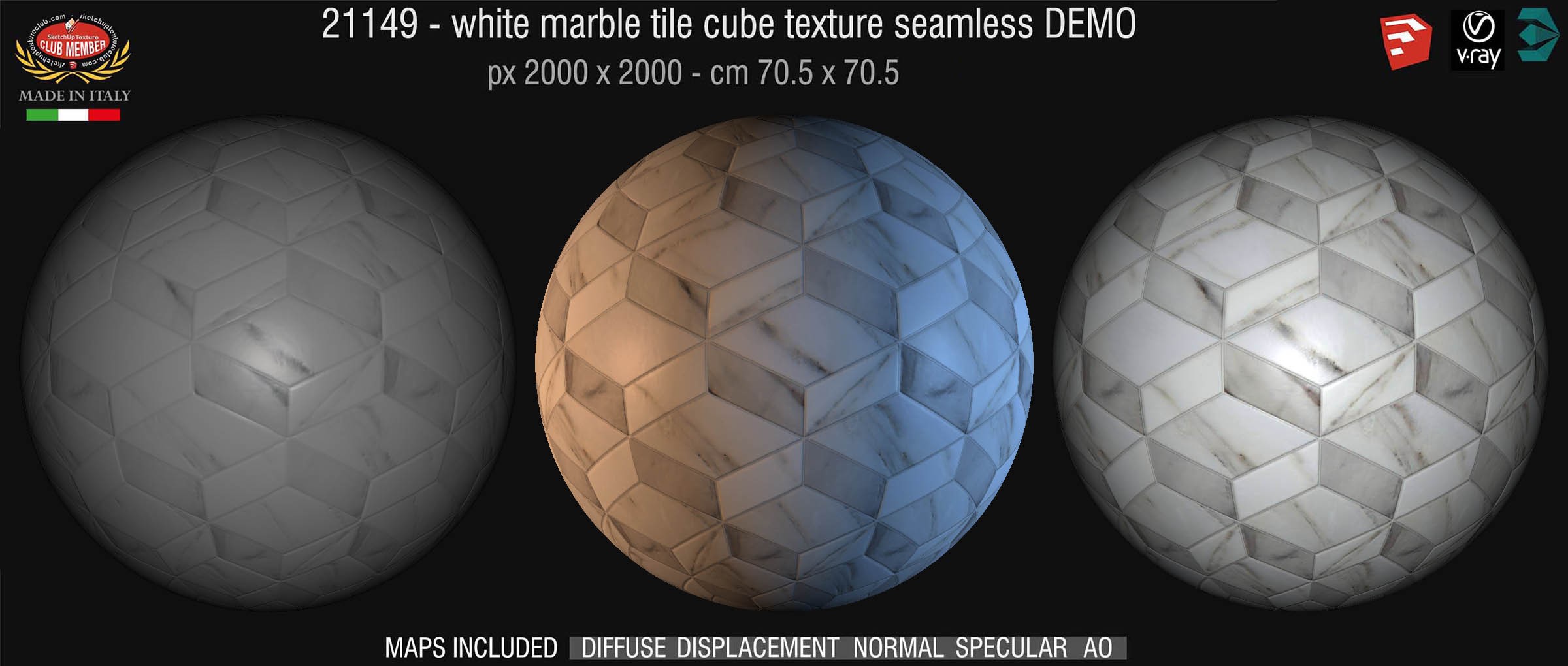 21149 White marble tiles cubes texture seamless + maps DEMO