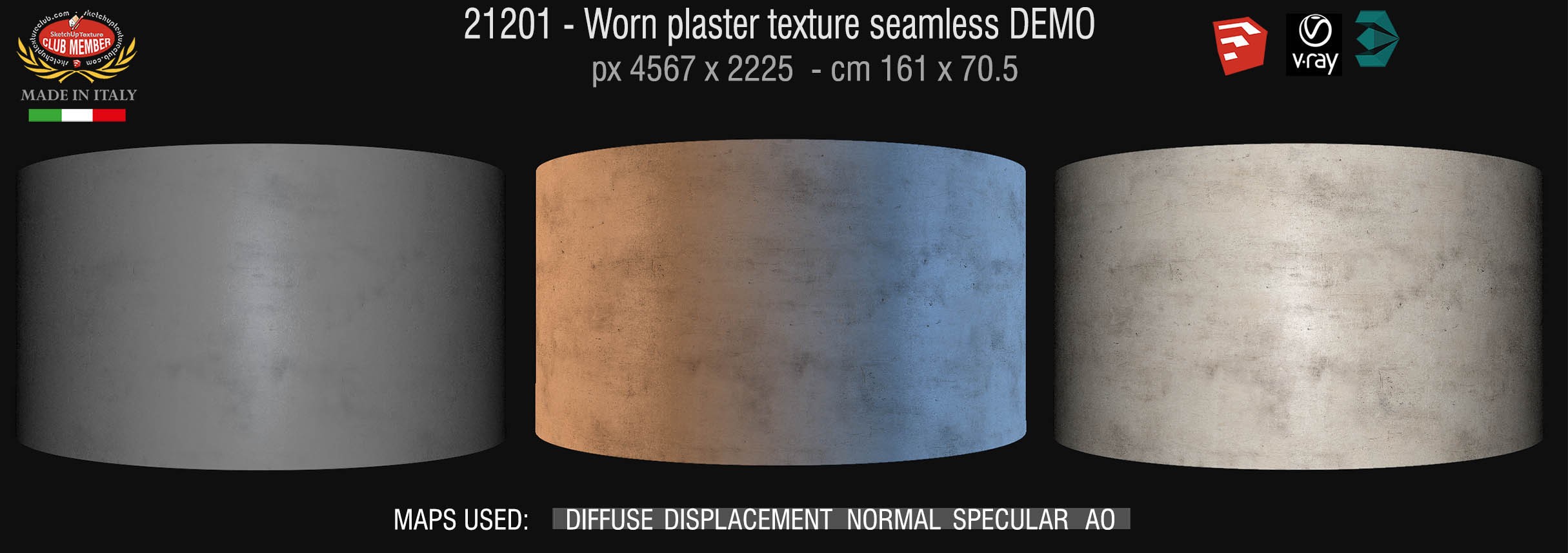21201 Worn plaster texture seamless + maps DEMO