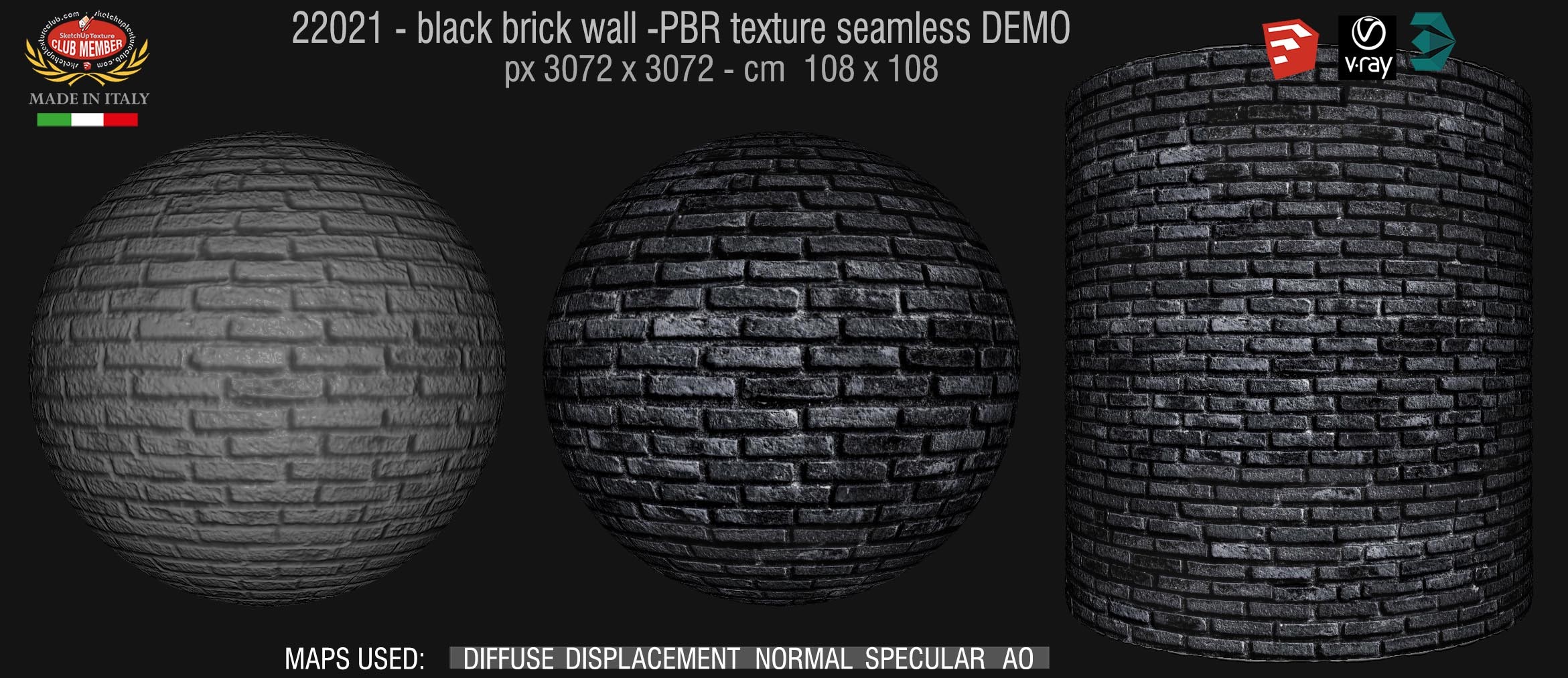 22021 black brick wall PBR texture seamless DEMO