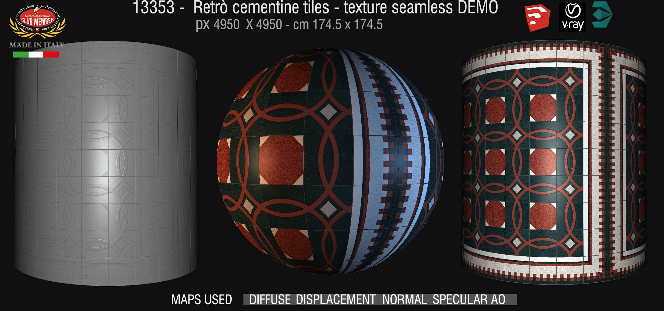 13353 retrò cementine tiles - texture seamless + maps DEMO