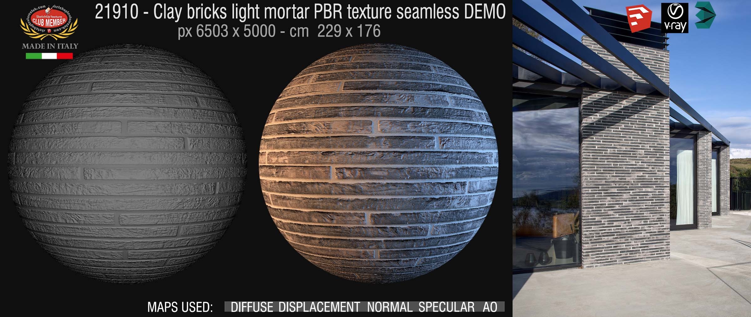 21910 Clay bricks light mortar PBR texture seamless DEMO     If you like our textures, support us by becoming a CLUB MEMBER !