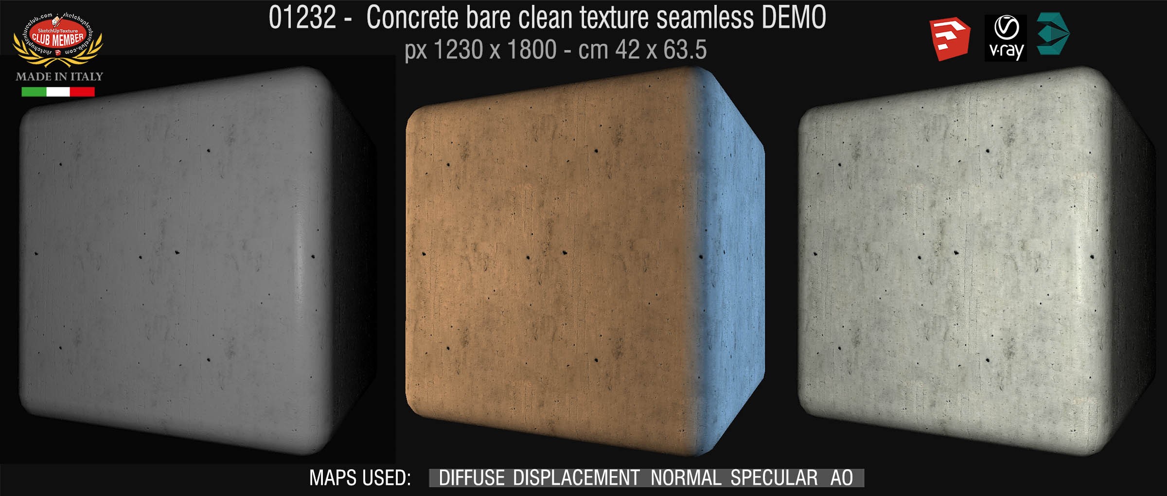 01232 Concrete bare clean texture seamless + maps DEMO