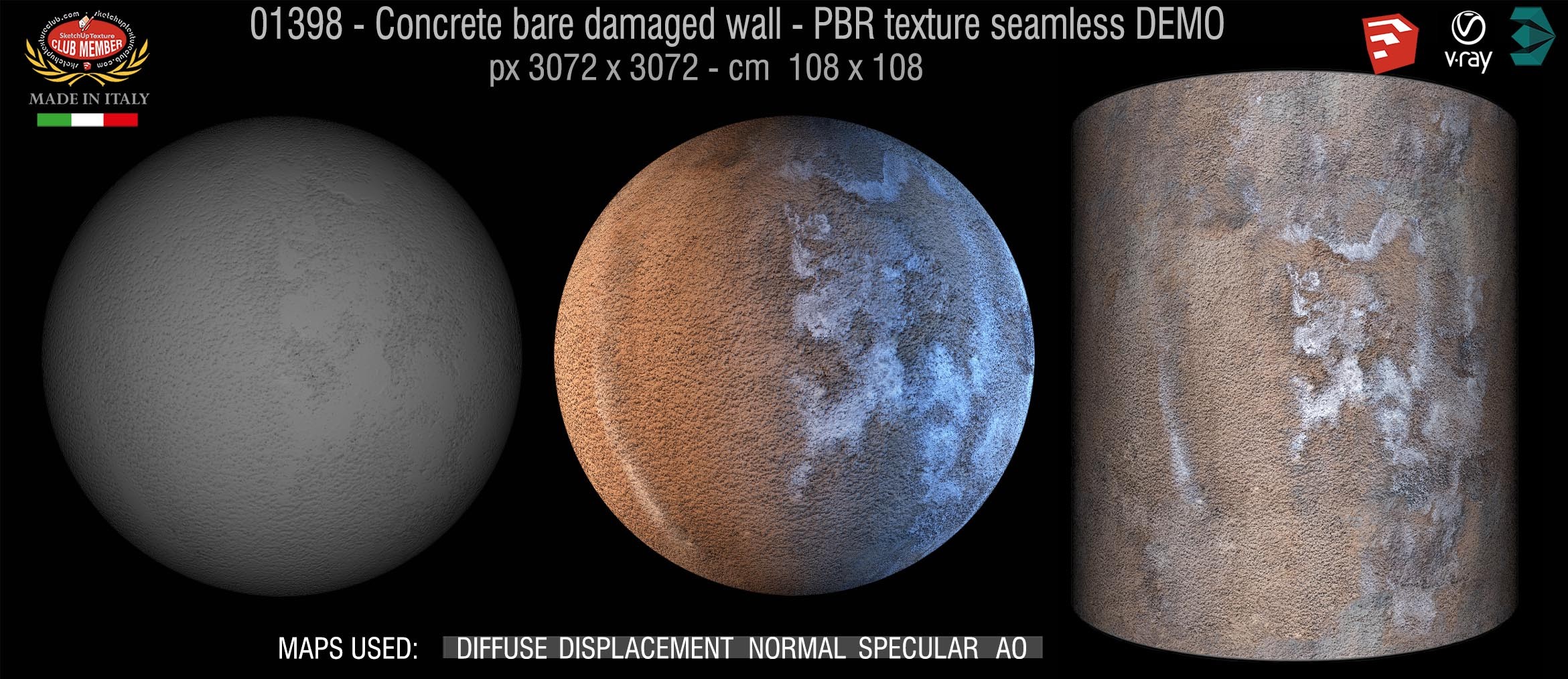 01398 Concrete bare damaged wall PBR texture seamless DEMO