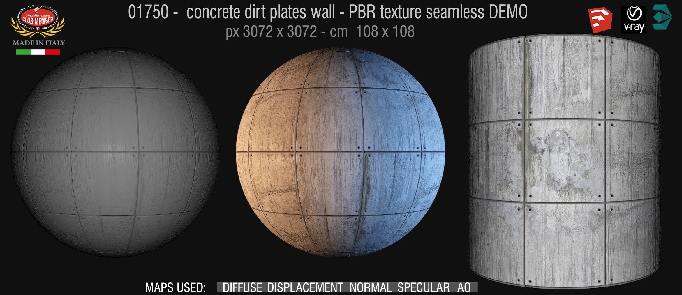 01750 Concrete dirt plates wall PBR texture seamless DEMO