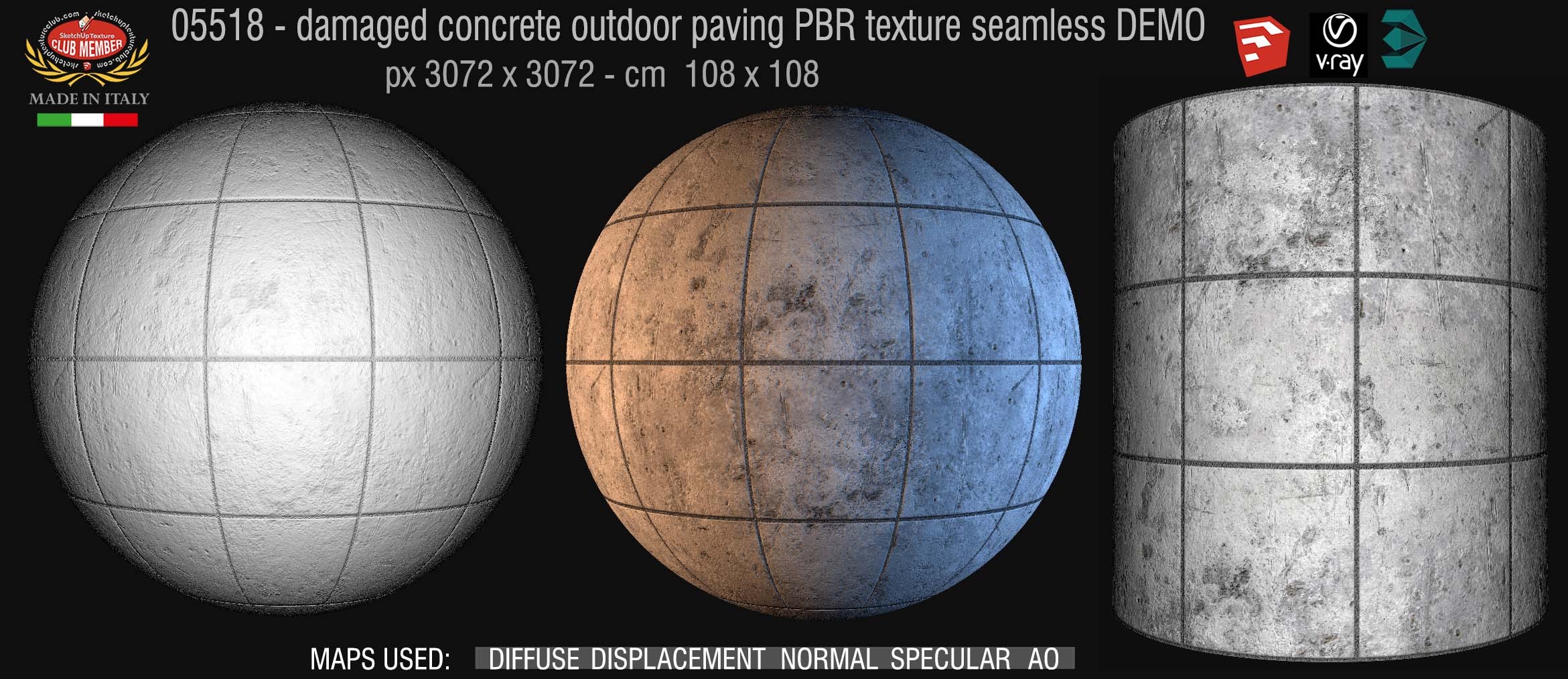 05518 Damaged concrete outdoor paving PBR texture seamless DEMO