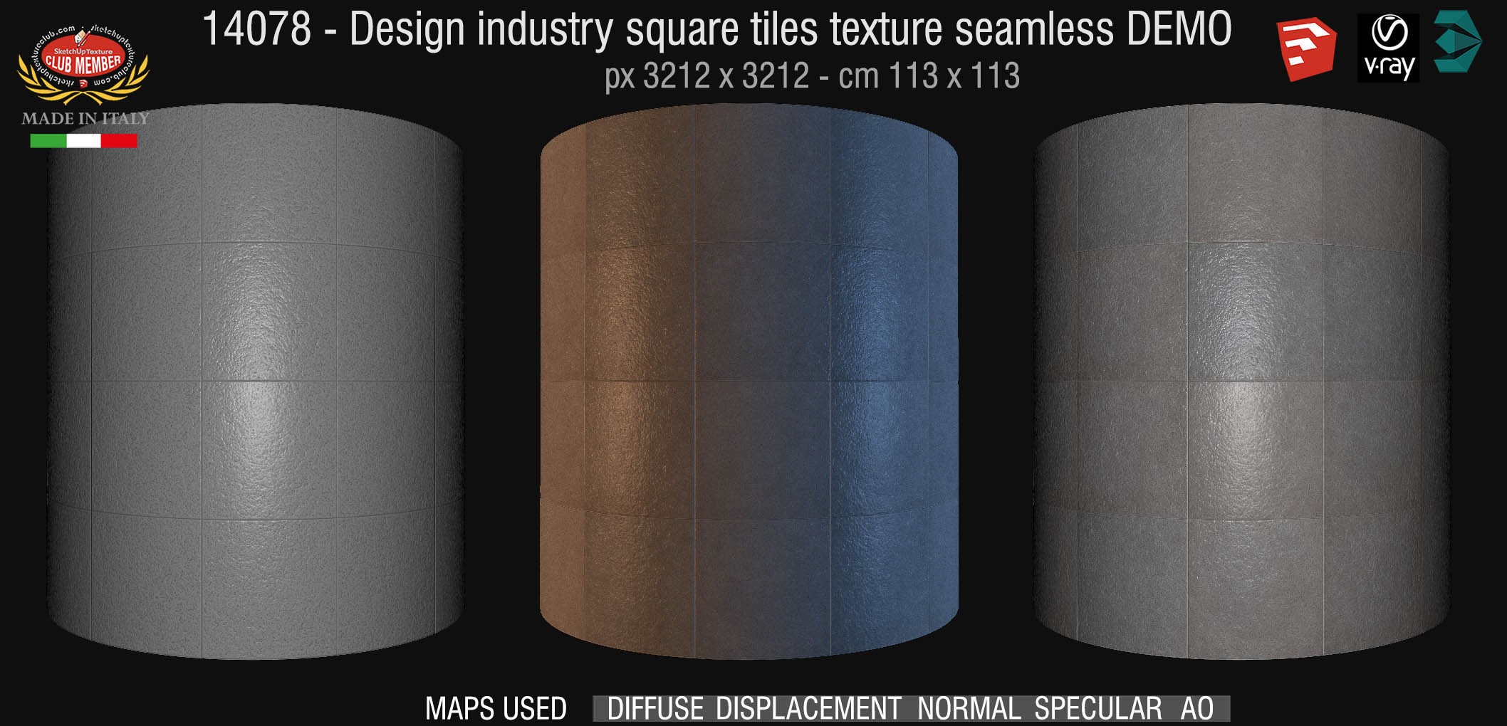 14078 Design industry square tile texture seamless + maps DEMO