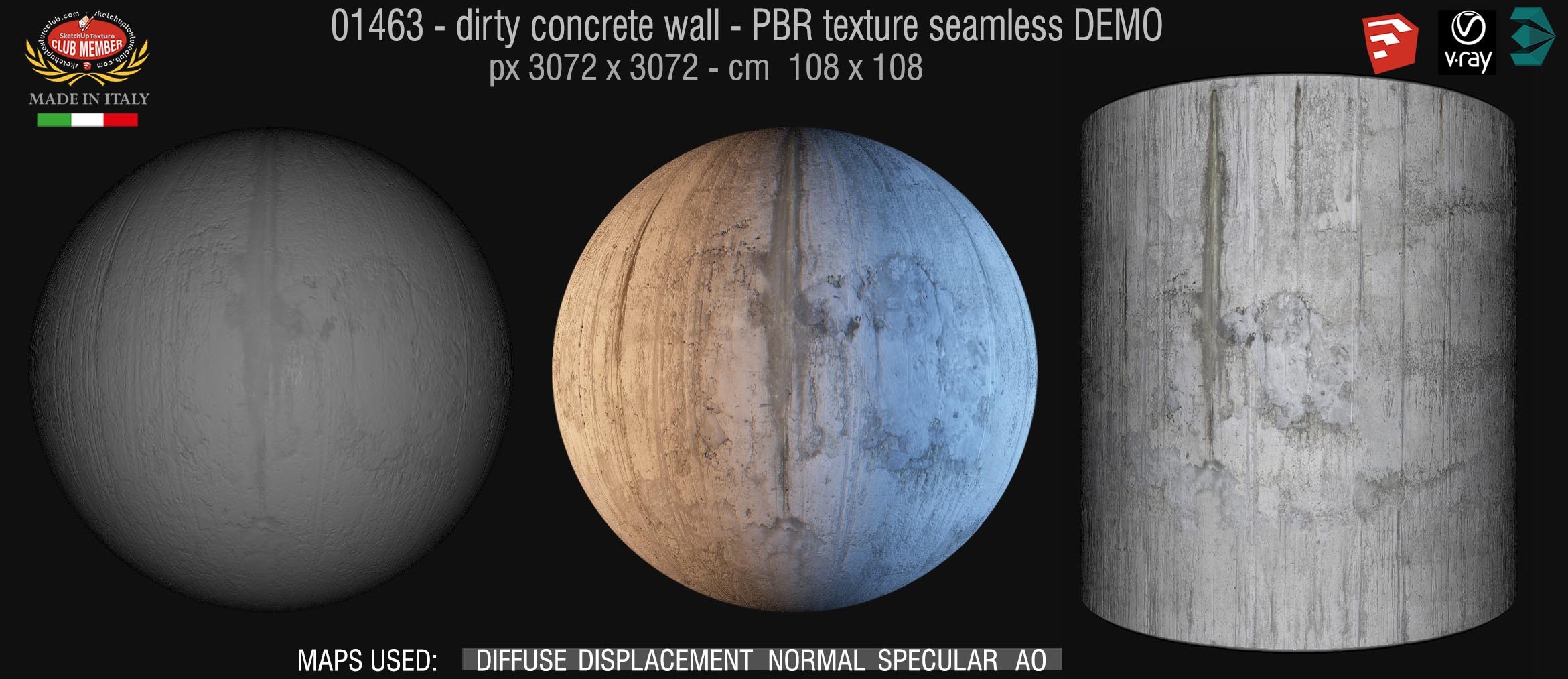 01463 Concrete bare dirty wall PBR texture seamless DEMO