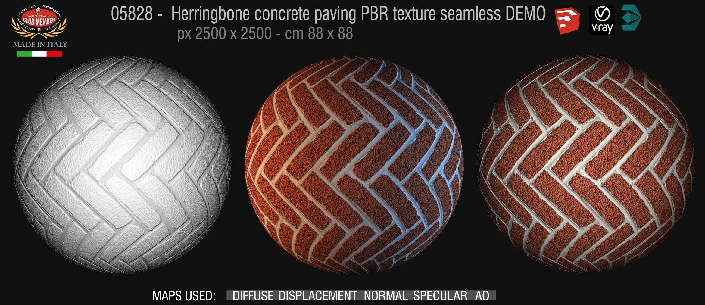 05828 Herringbone concrete paving PBR texture seamless DEMO