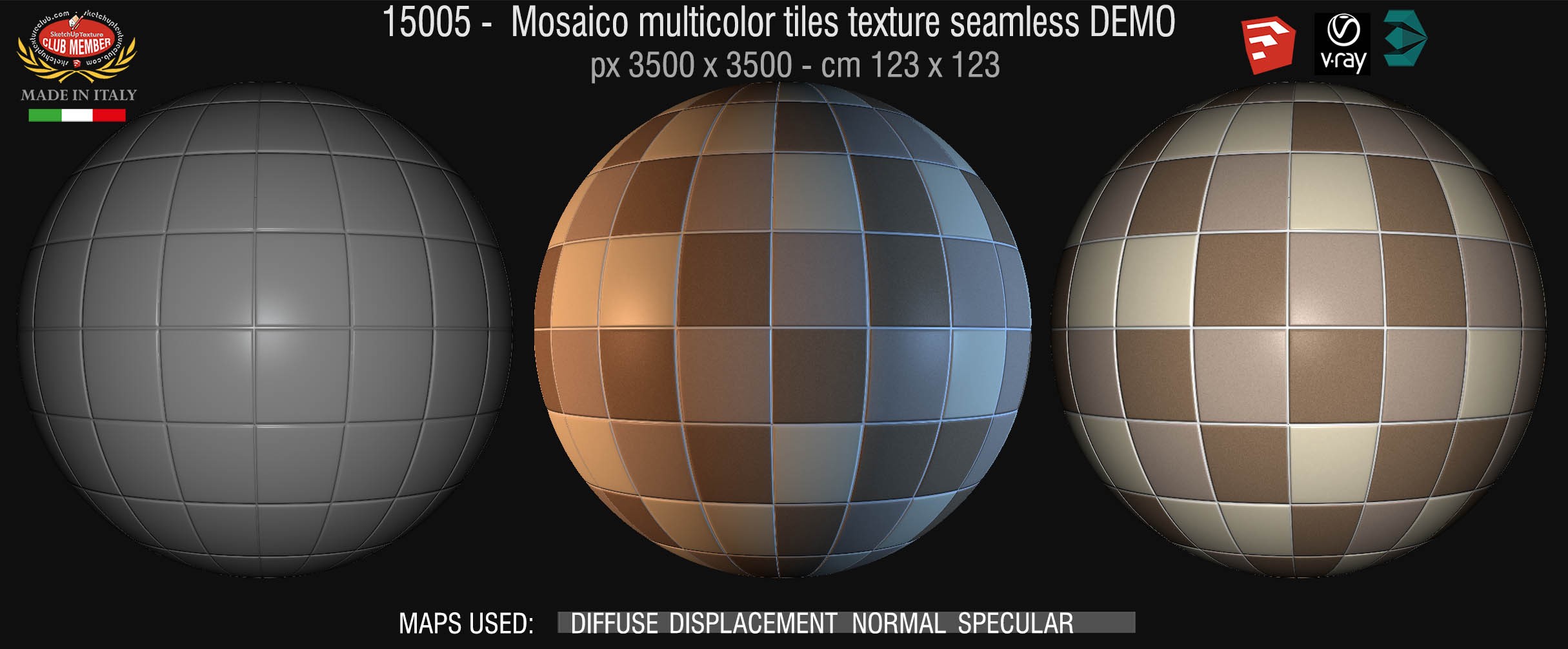 15005 Mosaico multicolor tiles texture seamless + maps DEMO