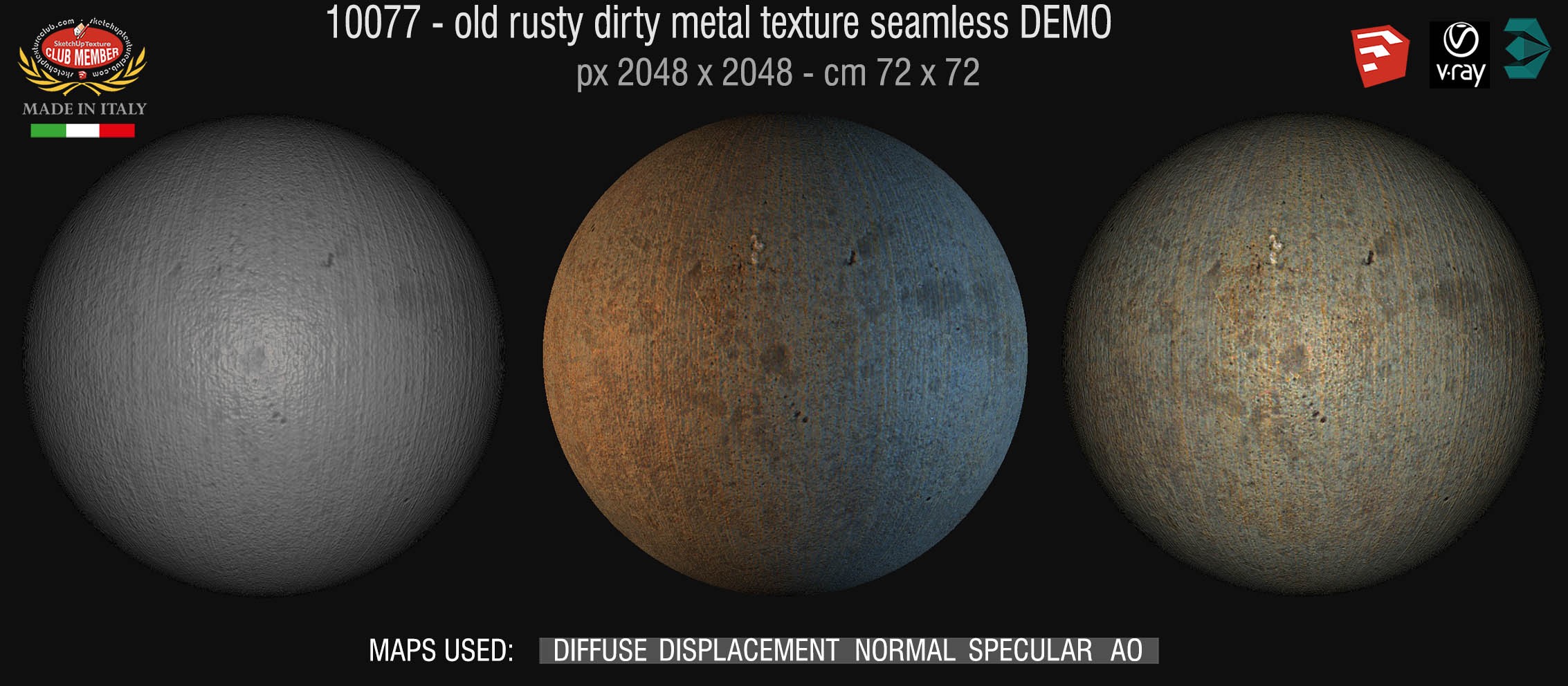 10077 HR Old dirty metal texture seamless + maps DEMO
