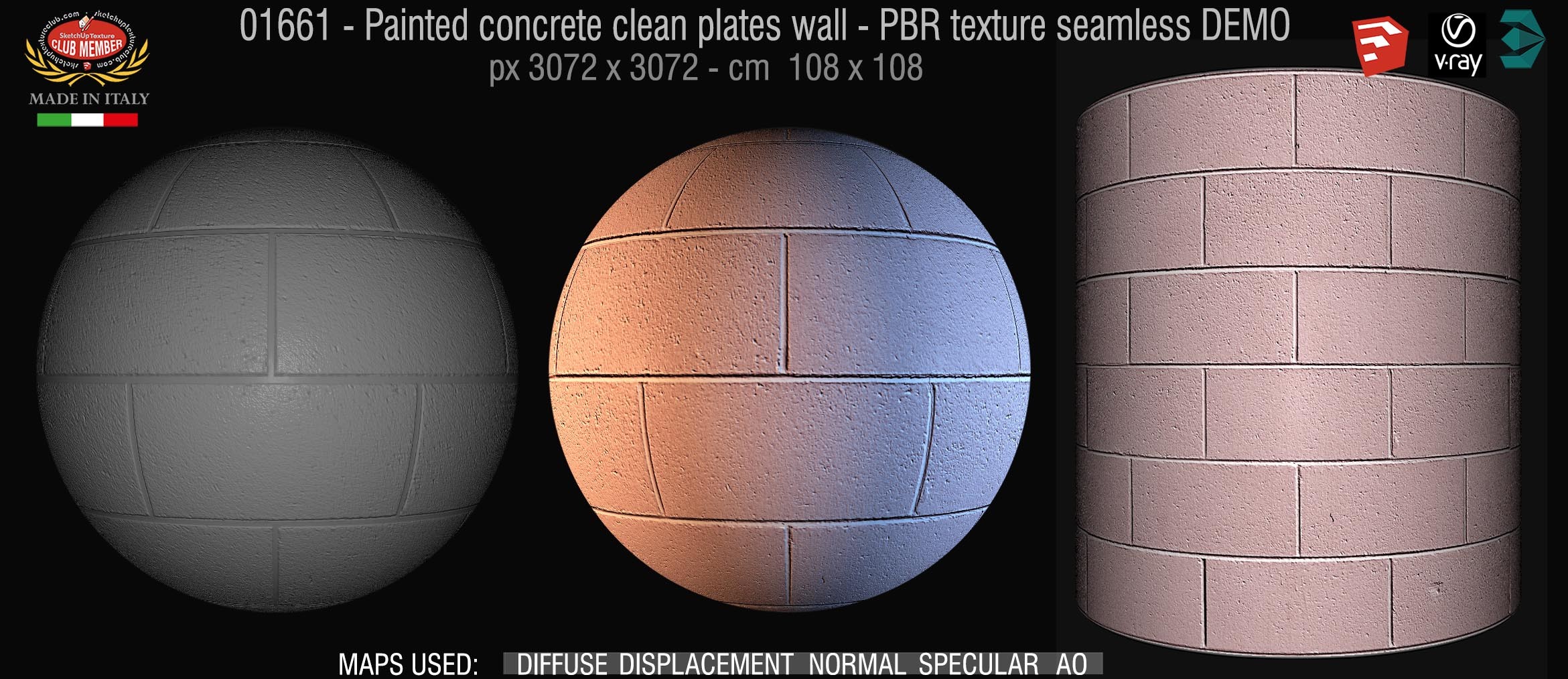 01661 Painted concrete clean plates wall PBR texture seamless DEMO