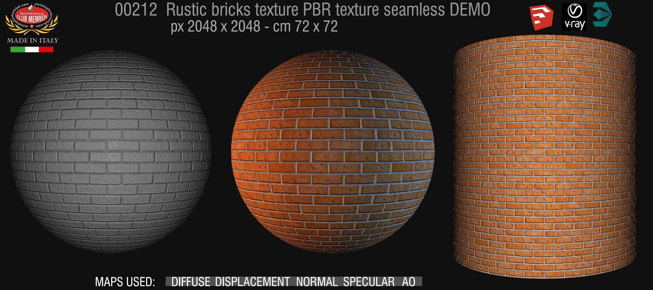 00212 Rustic bricks PBR texture seamless DEMO