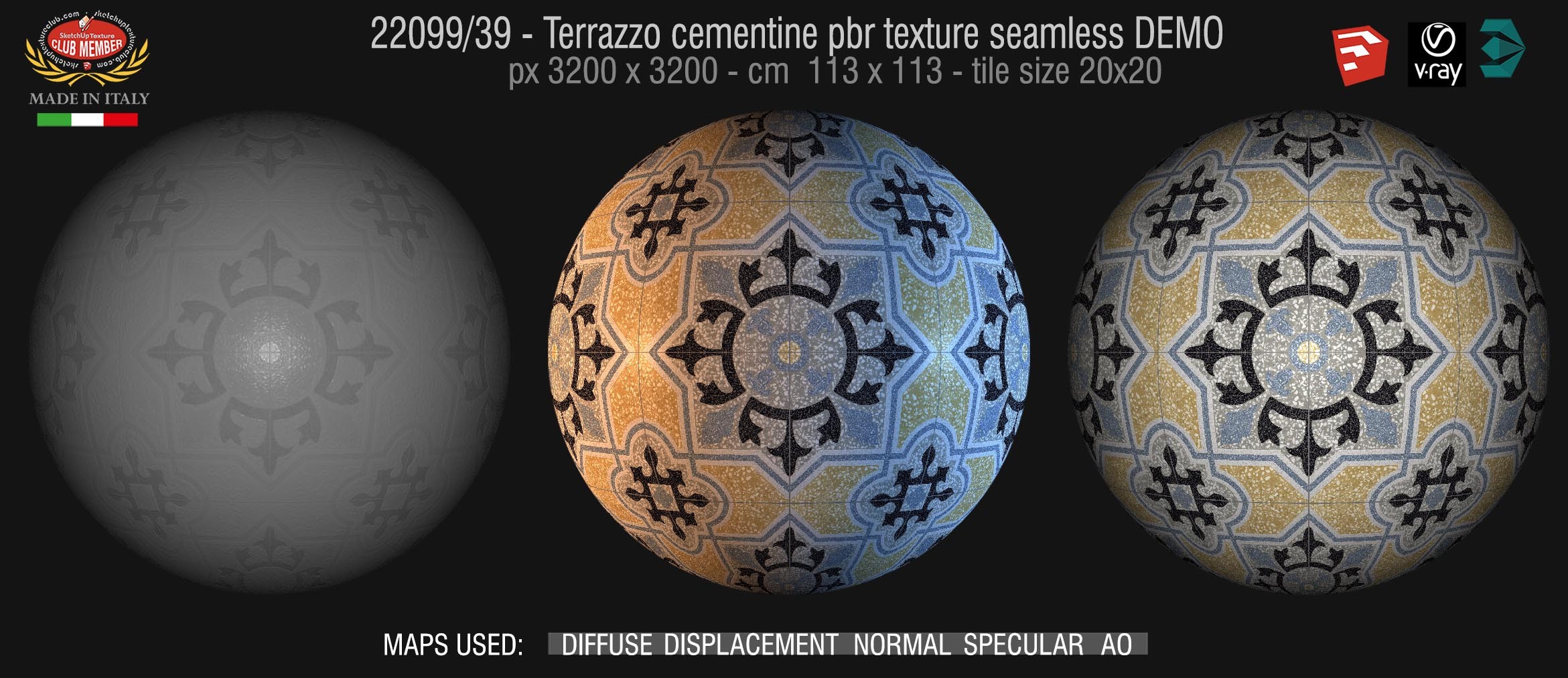 22099 / 39 terrazzo floor cementine style pbr texture seamless DEMO / r D_Segni Scaglie 20x20 size by Marazzi