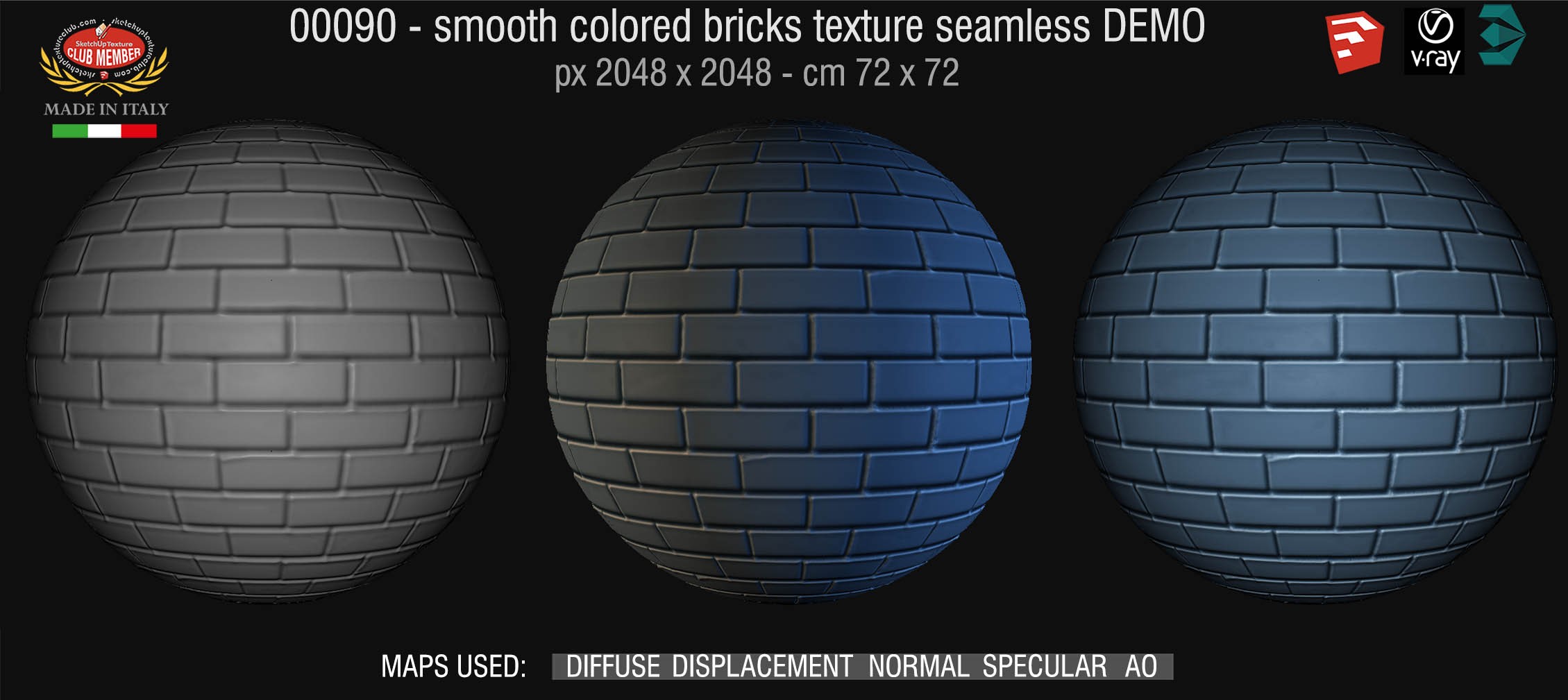 00090 smooth colored bricks texture seamless + maps DEMO