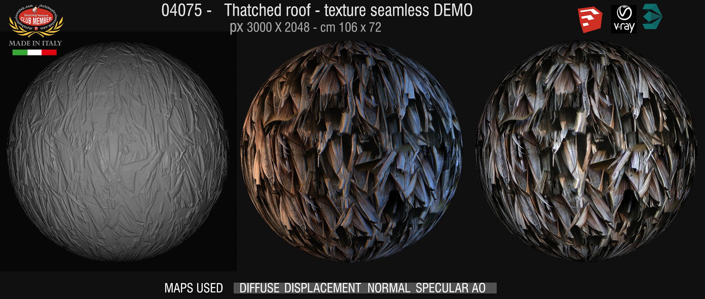 04075 Thatched roof texture seamless + maps DEMO