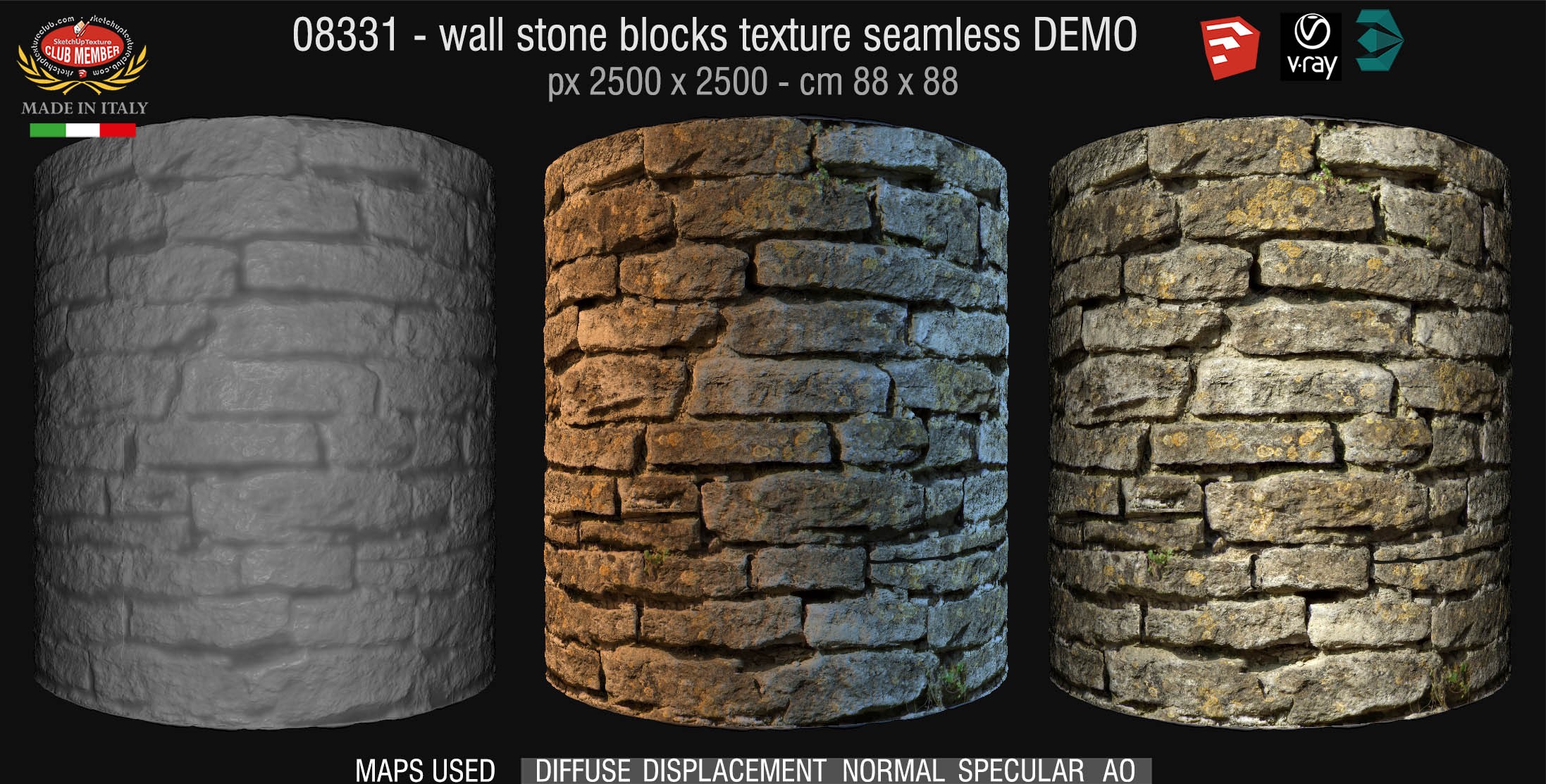 08331 HR Wall stone with regular blocks texture + maps DEMO