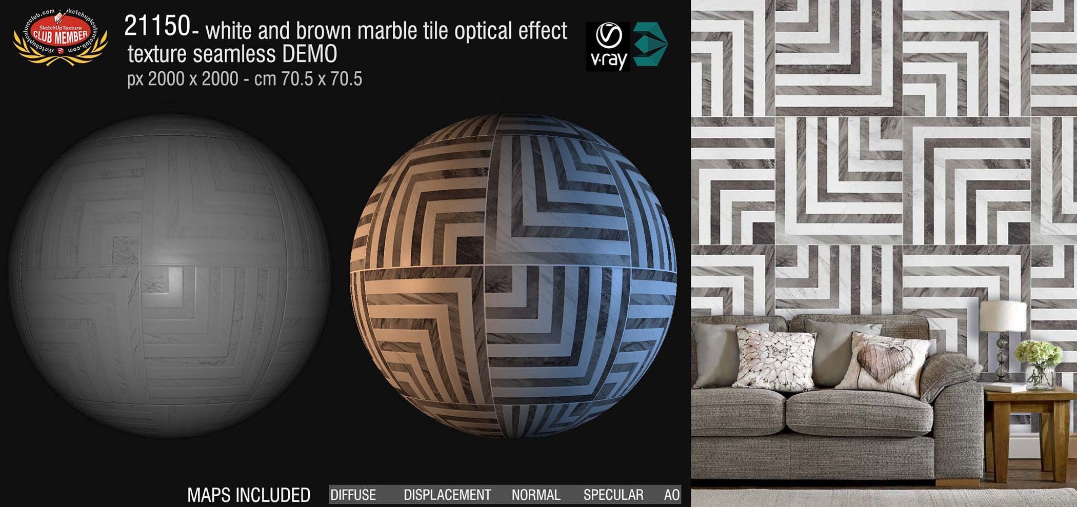 21150  White and brown marble tile optical effect texture + maps DEMO